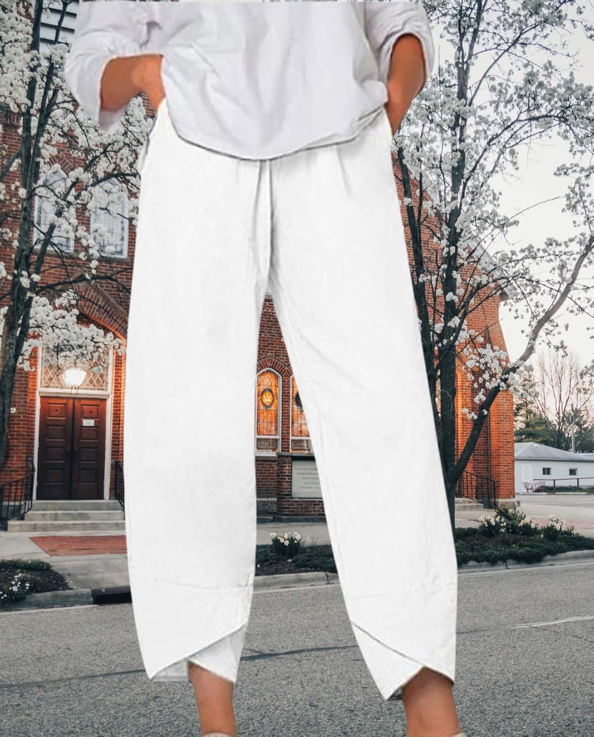 Capris Pants for Women 2025 Summer Art Print Baggy Elastic High Waist Cropped Trousers Loose Wide Leg Pallazzo Pant - Image 2