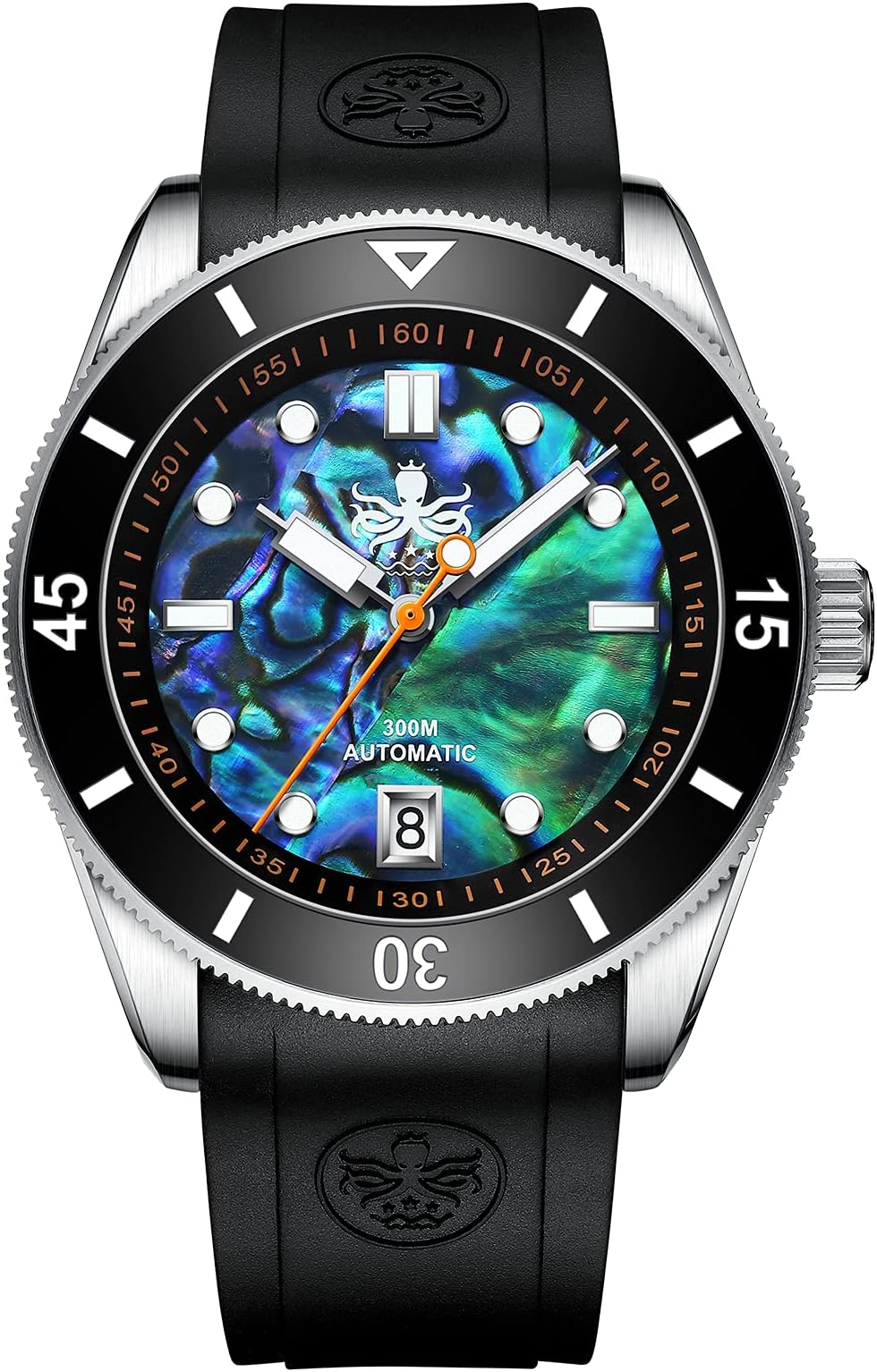 Automatic Men's 300m Diver Watch with Wave Patterned Dial and Rubber Strap Wave Master PY010R