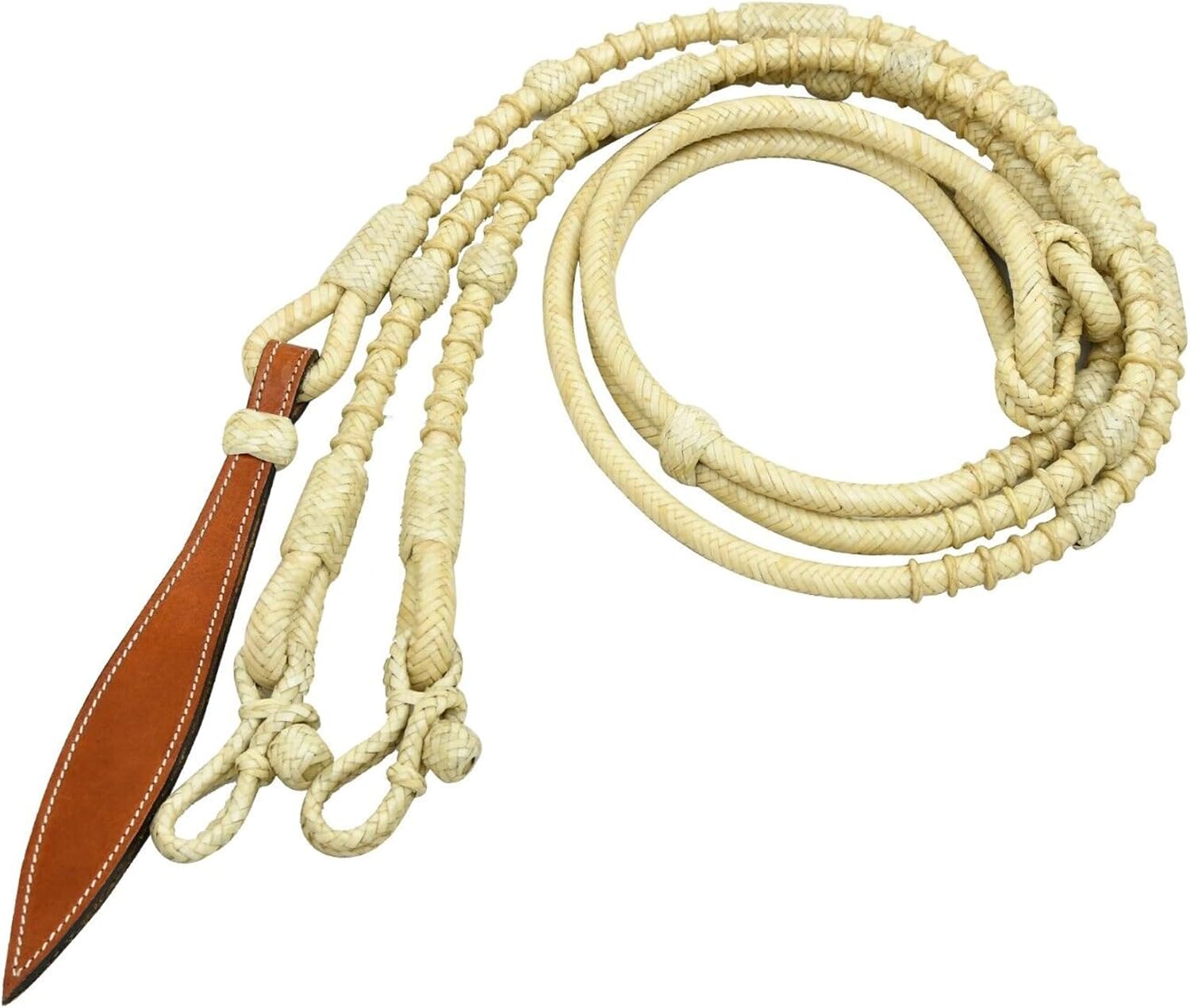 CALYX Natural & Black Knots Raw Hide Leather Horse Tack Hand-Braided Romal Romel Reins Ranch Rope/Rope Reins-8.5 Ft Rein, 52' Romel