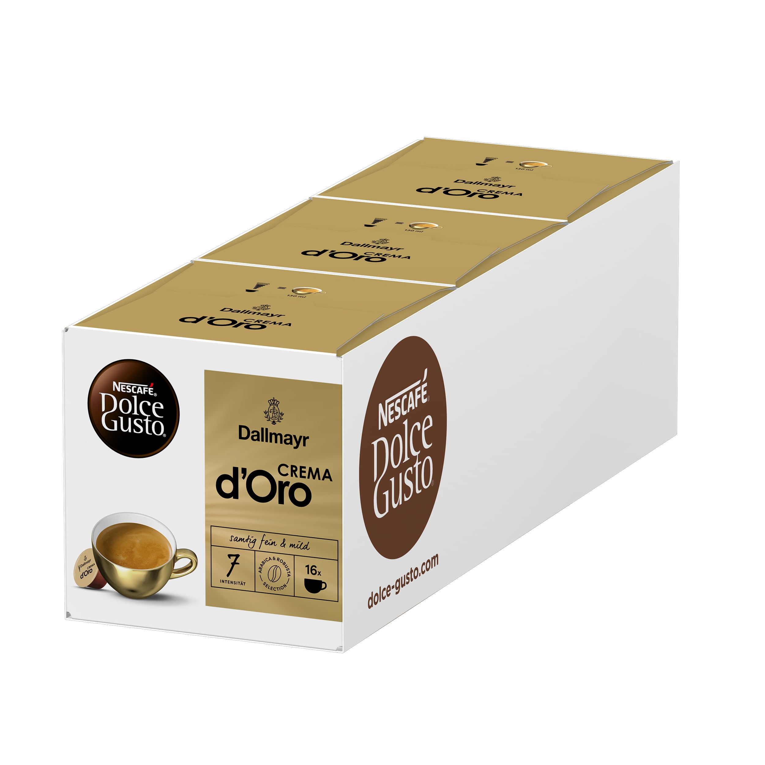 NESCAFÉ Dolce Gusto Dallmayr Crema d'Oro | 48 kapsułek do kawy | 100% ziaren arabskiej | delikatny krem i pełny aromat | szybkie przygotowanie | kapsułek z zamknięciem aromatyzującym | 3 sztuki (3 x 16 kapsułek)