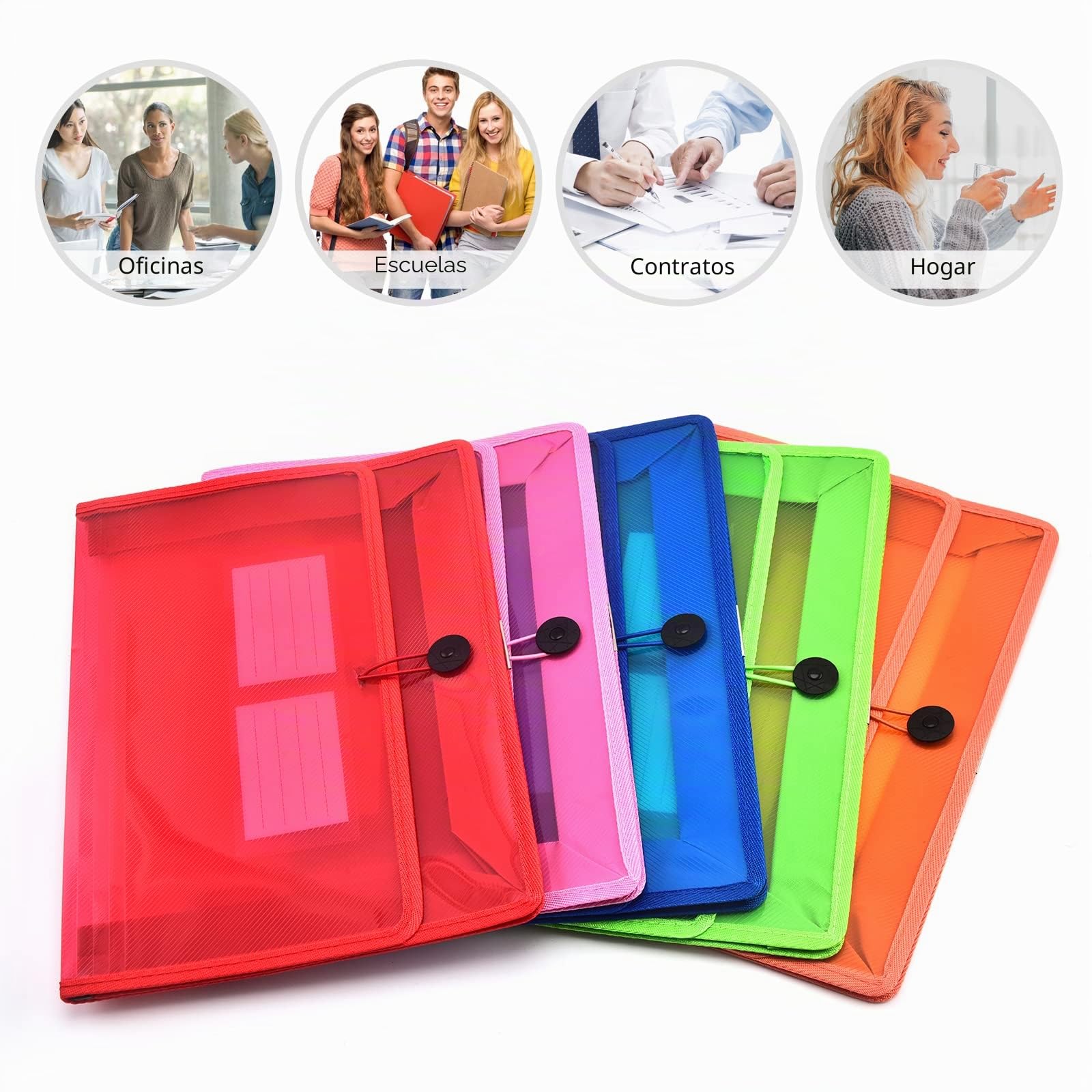 Gestor de archivos de carpetas extendidas con hilo elástico, transparente impermeable, expansión de 2,8 pulgadas, letra A4 para organización, paquete de 5
