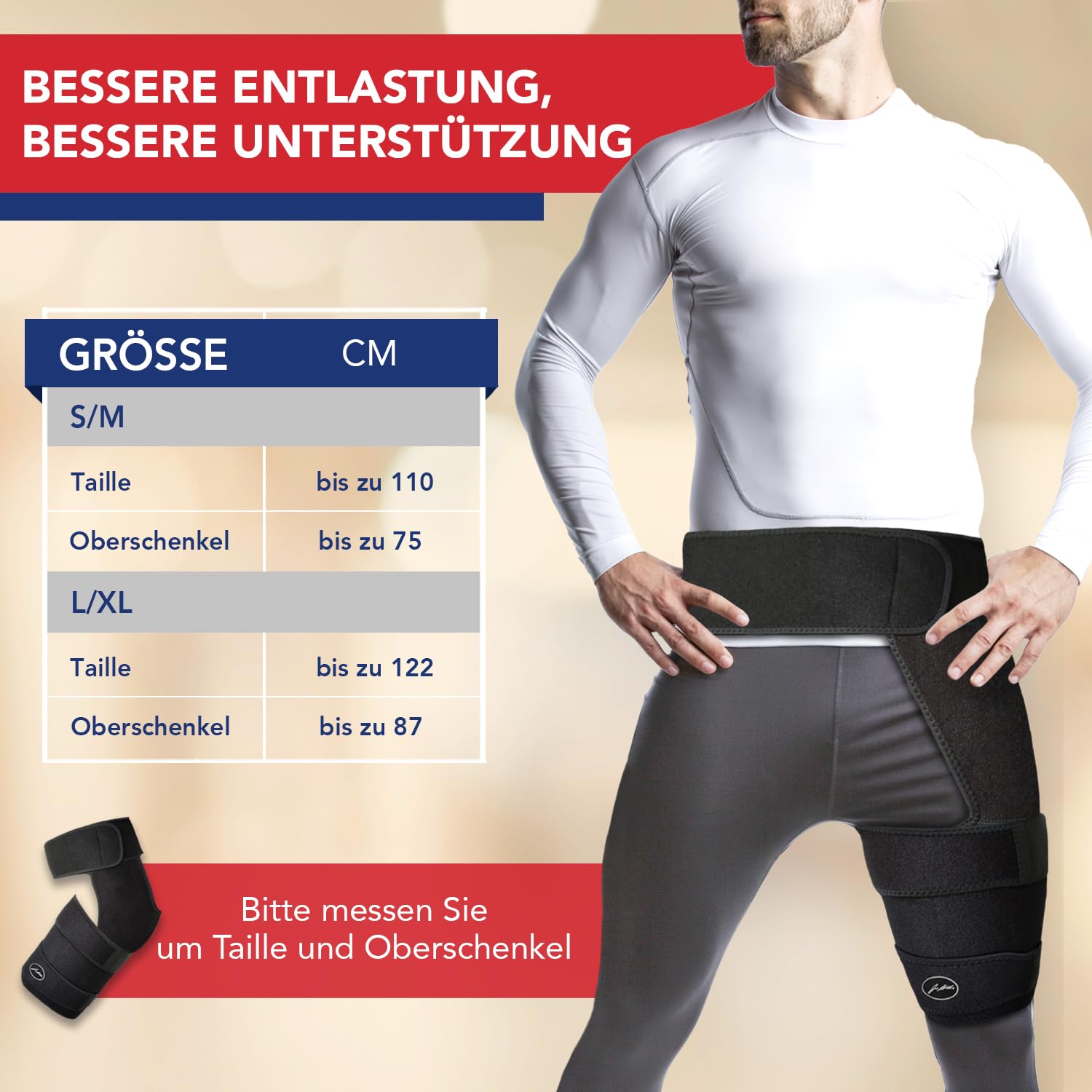 Von Ärzten Entworfen, Stabilisierende Oberschenkelbandage, Hüftgelenkstütze für Ischias-Schmerzlinderung, Piriformis-Syndrom, Oberschenkelkompression, Hamstring-Hüftbandage für Frauen & Männer, S/M