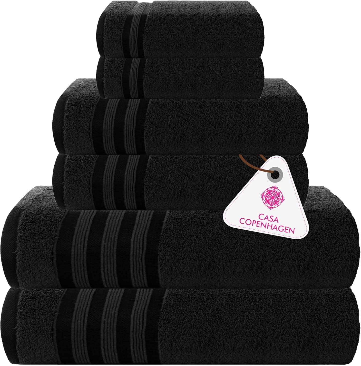 Casa Copenhagen Juego de Regalo de 6 Toallas de baño, 600 gsm, Negro | zero twist Juego de toallas 100% algodón egipcio: 2 baño, 2 mano y 2 paños, regalo para mujeres y hombres.