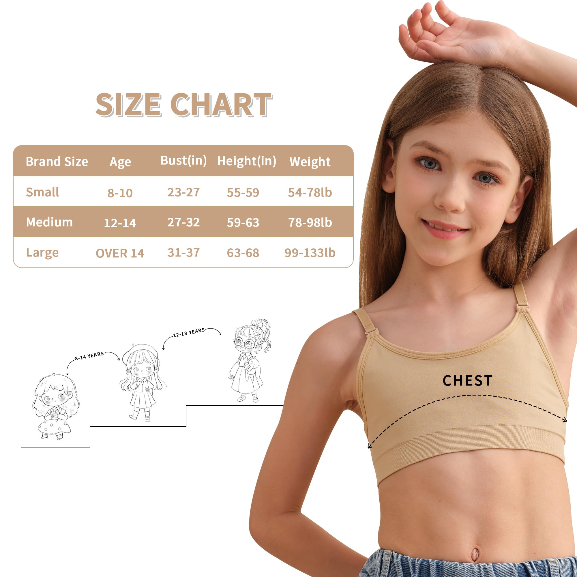 Reggiseno da danza per ragazze, con spalline trasparenti, non imbottito, con 2 paia di cinghie regolabili, 1 paio di cuscinetti in silicone