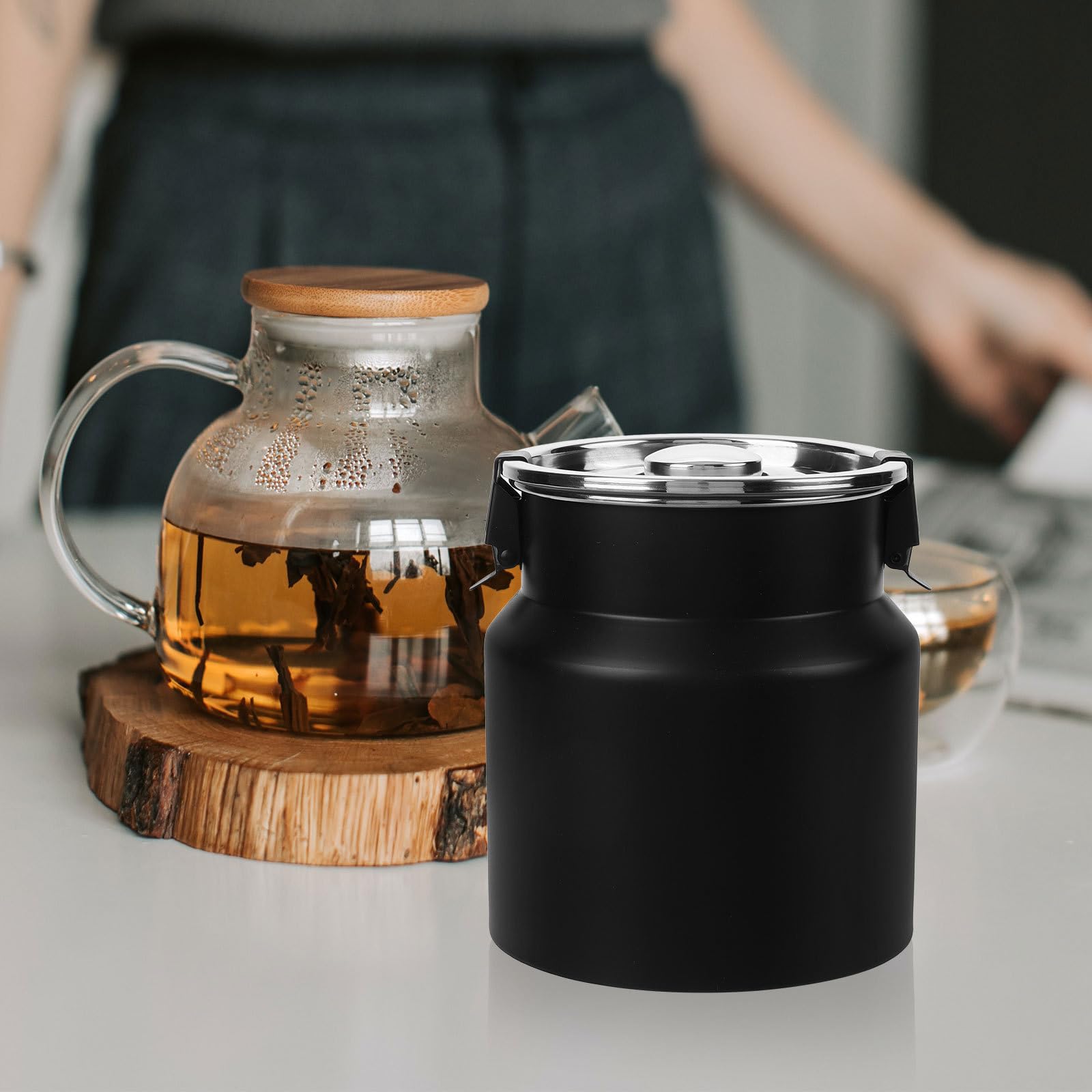 iplusmile Milchbehälter Robuster und Bruchsicherer Aufbewahrungsbehälter aus Edelstahl mit Deckel 2,5l im Rustikalen Landhausstil für Küche und Camping