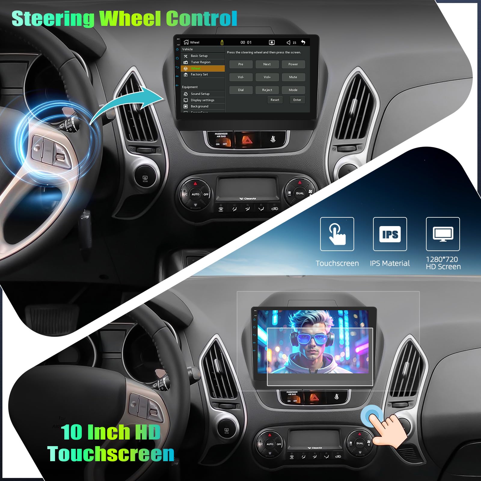 CAMECHO Radio sans Fil CarPlay Auto, 10 Pouces pour Hyundai IX35 2010-2015 avec Caméra de Recul, Radio Bluetooth avec Android Auto, FM, SWC, EQ et MirrorLink