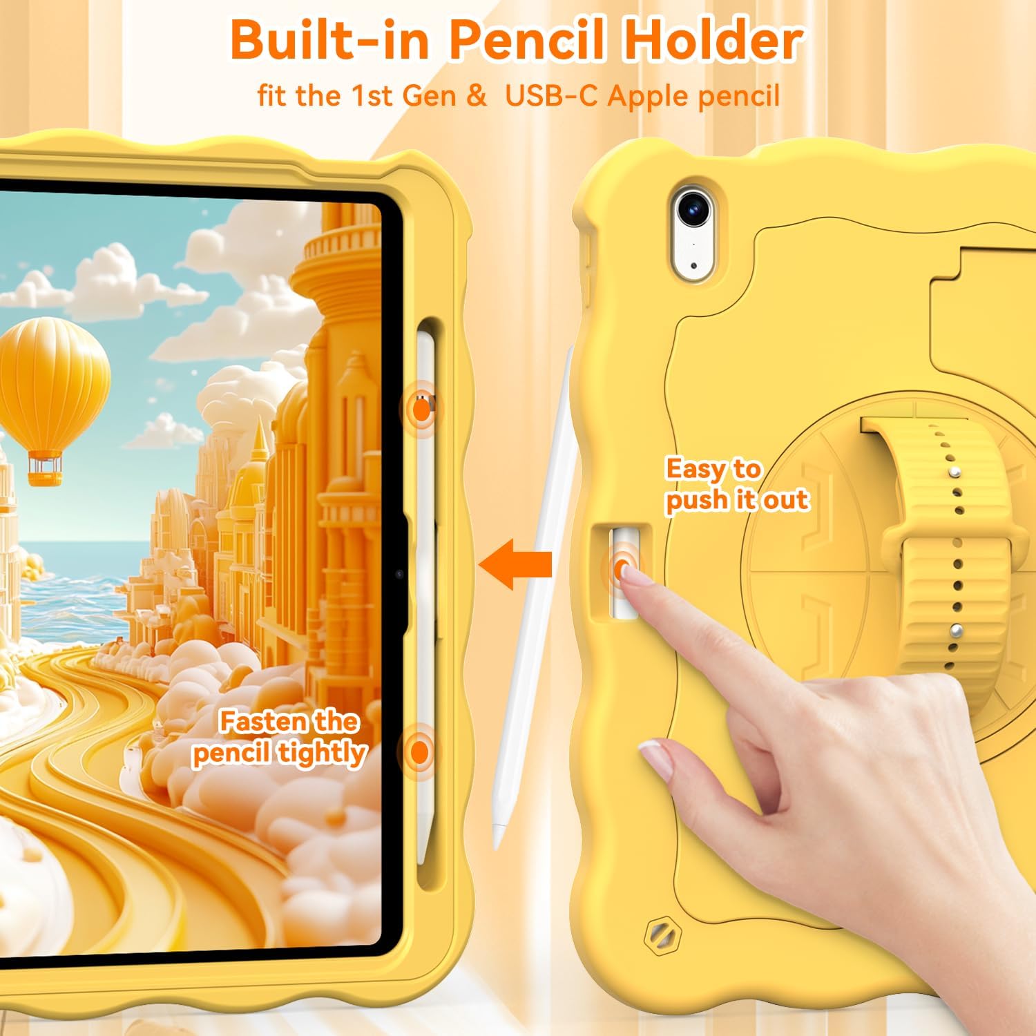 ZoneFoker for iPad A16 11th Generation 2025 / 10th Gen Case 2022, for 11 Inch / 10.9 Inch iPad Case Heavy Duty Cover with Pencil Holder [360° Rotate Strap] & Stand, Golden