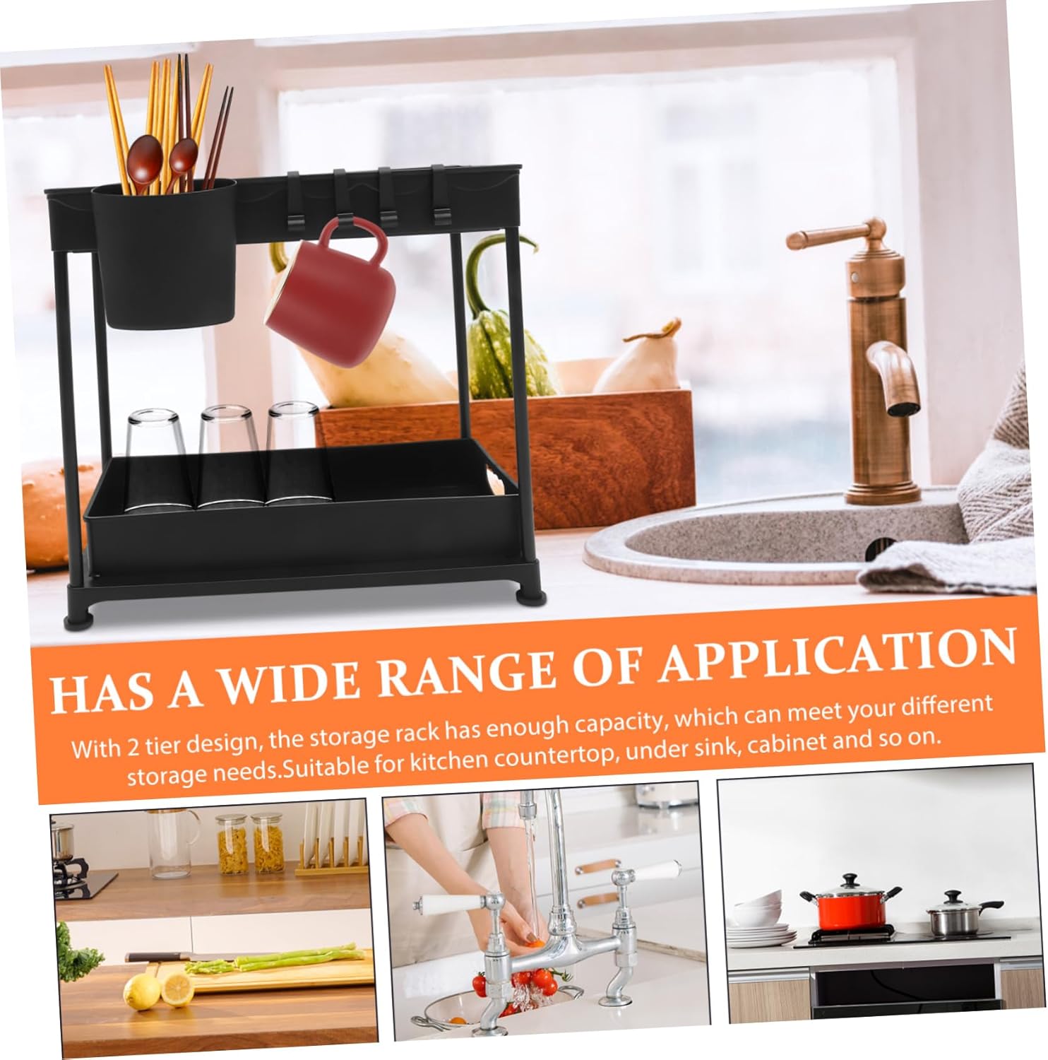 PRETYZOOM 1set Retractable Sink Storage Rack with Smooth Sliding Baskets Multi under Counter Organizer for Kitchen and Bathroom Cabinets Versatile Telescopic Design for Efficient Space