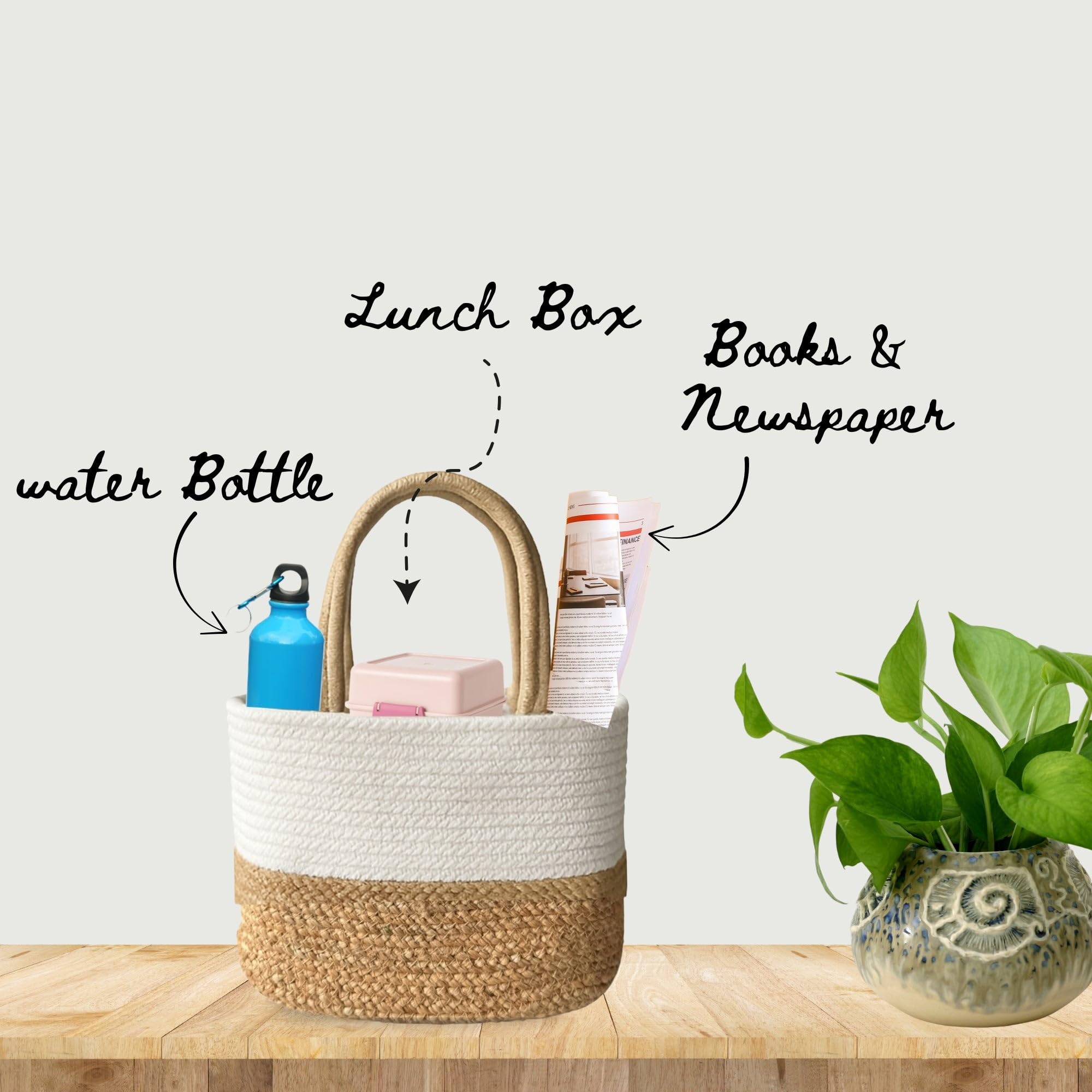 JASMEY HOMES Jute Lunch Bag - White -5