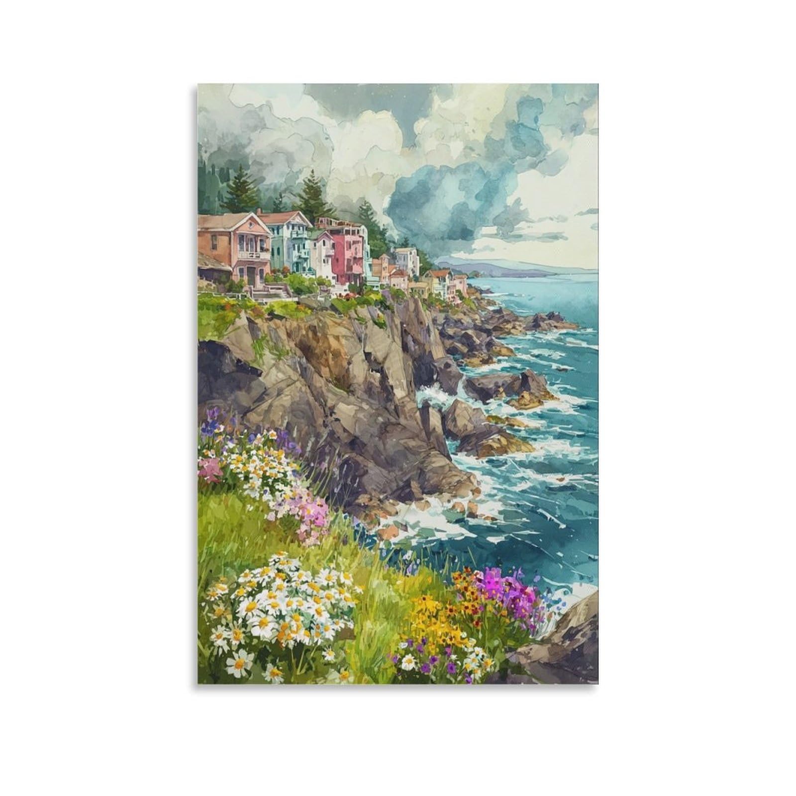 ZBBGGOZ Mendocino Poster 24x36inch(60x90cm) Vintage Watercolor Canvas Art