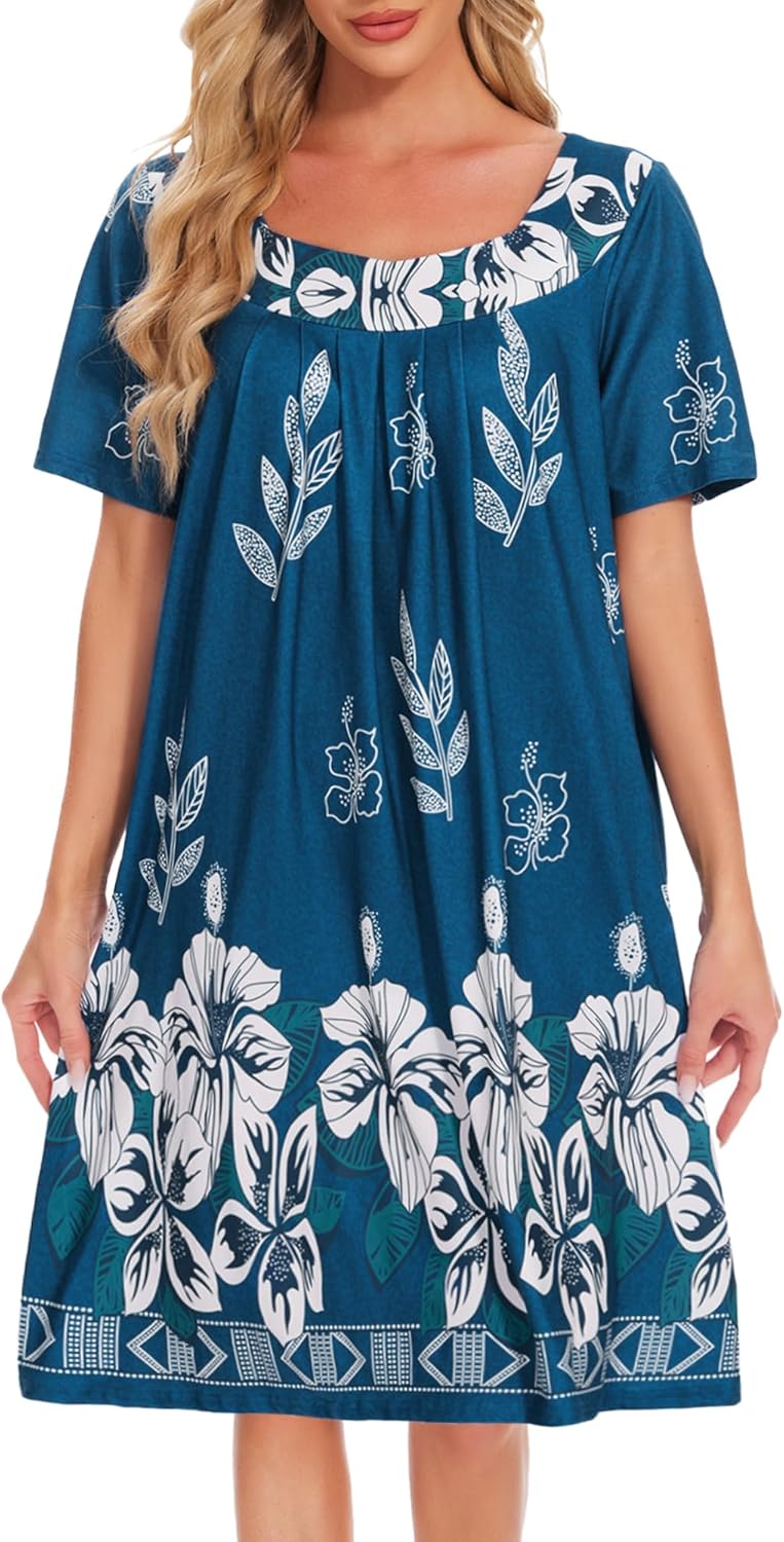 Nightgowns for Women with Pockets Short Sleeve House Dress