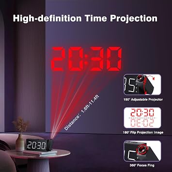 Mesqool 11.5 Red Digital Wall Clock & Projection Alarm Clock