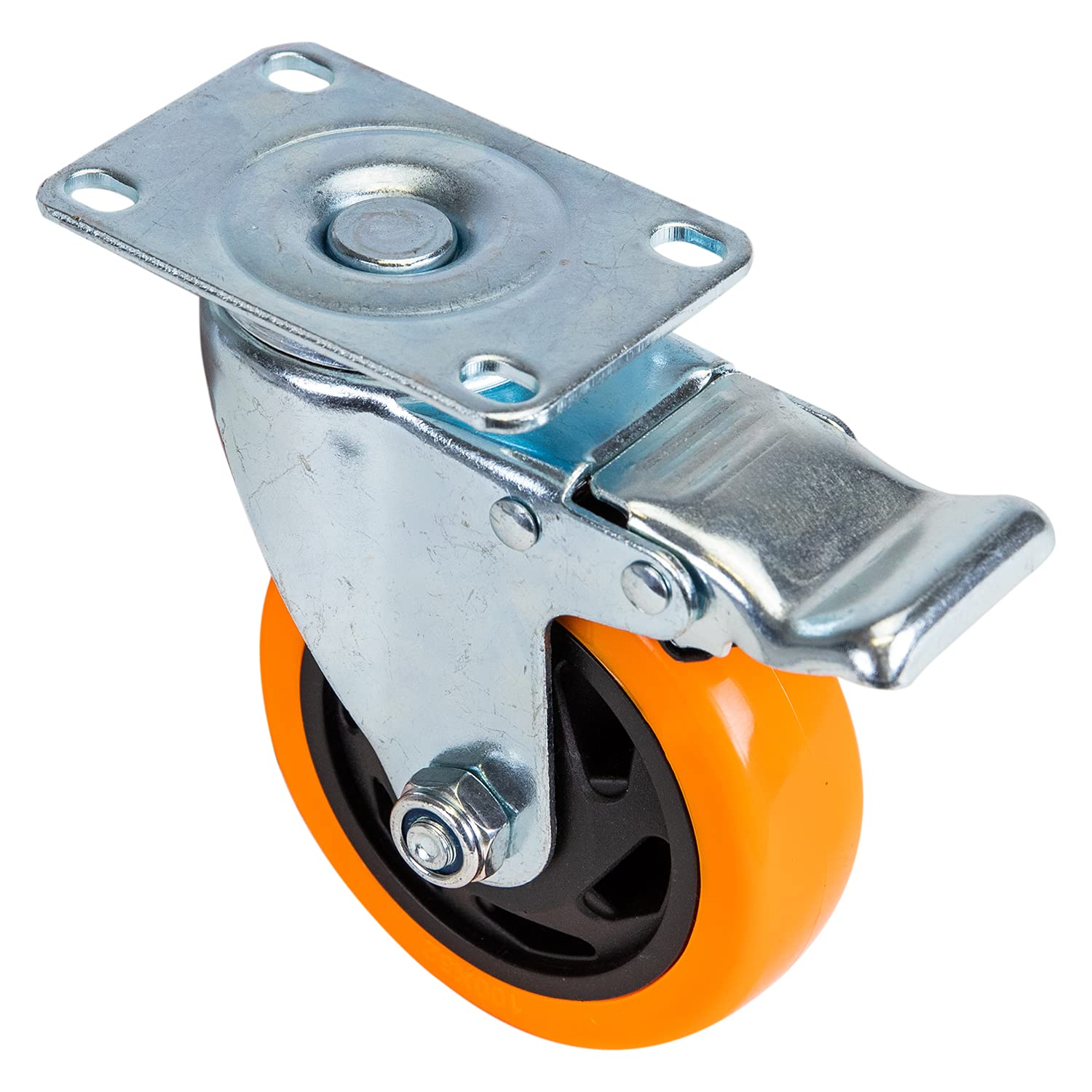 HMF 6710 Roues lourdes avec frein en polyuréthane | 4 pièces | 100 mm | jusqu'à 460 kg | Orange