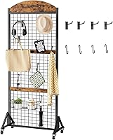 Choezon Grid Wall Panel Display Rack 5.7ft x 2ft Movable Gridwall Stand with Wheels, 4 S-Hooks & Garment Hooks - Rustic Brown/Black