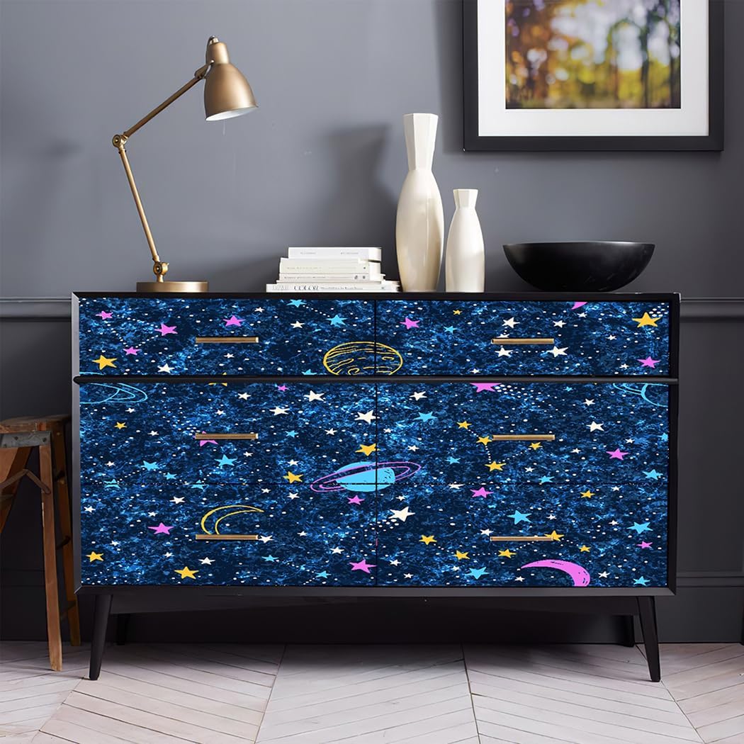 GLOW4U Sky Star Starry Night Peel and Stick Wallpaper for Kids Boys Girls Nursery Room Wall Decor Ceiling Contact Paper Galaxy Mural 17.7X117 Inches