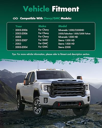 Miniatura 7 de SCITOO Espejos de remolque para Chevy Silverado 2003-2006 para GMC para Sierra 1500 2500HD 3500 Suburban Yukon XL Tahoe Power - Par de espejos de