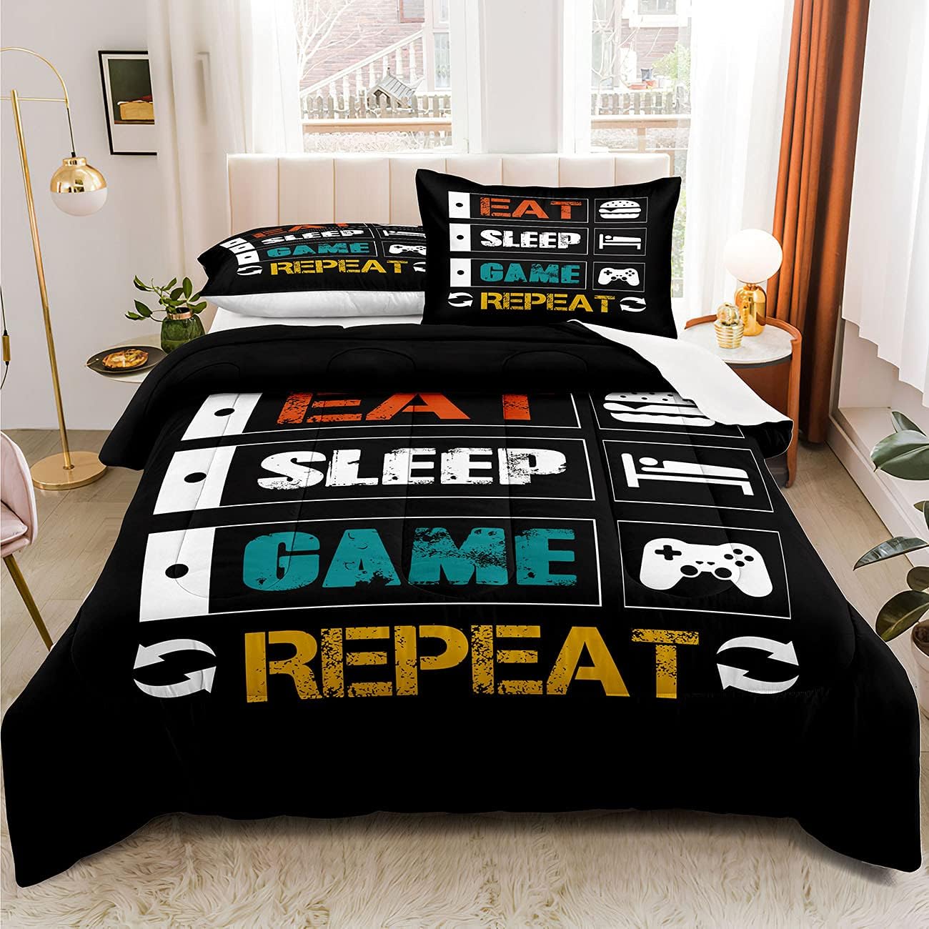 lris Bedding Gaming Comforter Set Twin Size for Boys Kids Game Room Decor Video Game Gamer Comforter Teens Bedroom Gamepad Bedding Set All Season (A08, Twin)……… - Image 2