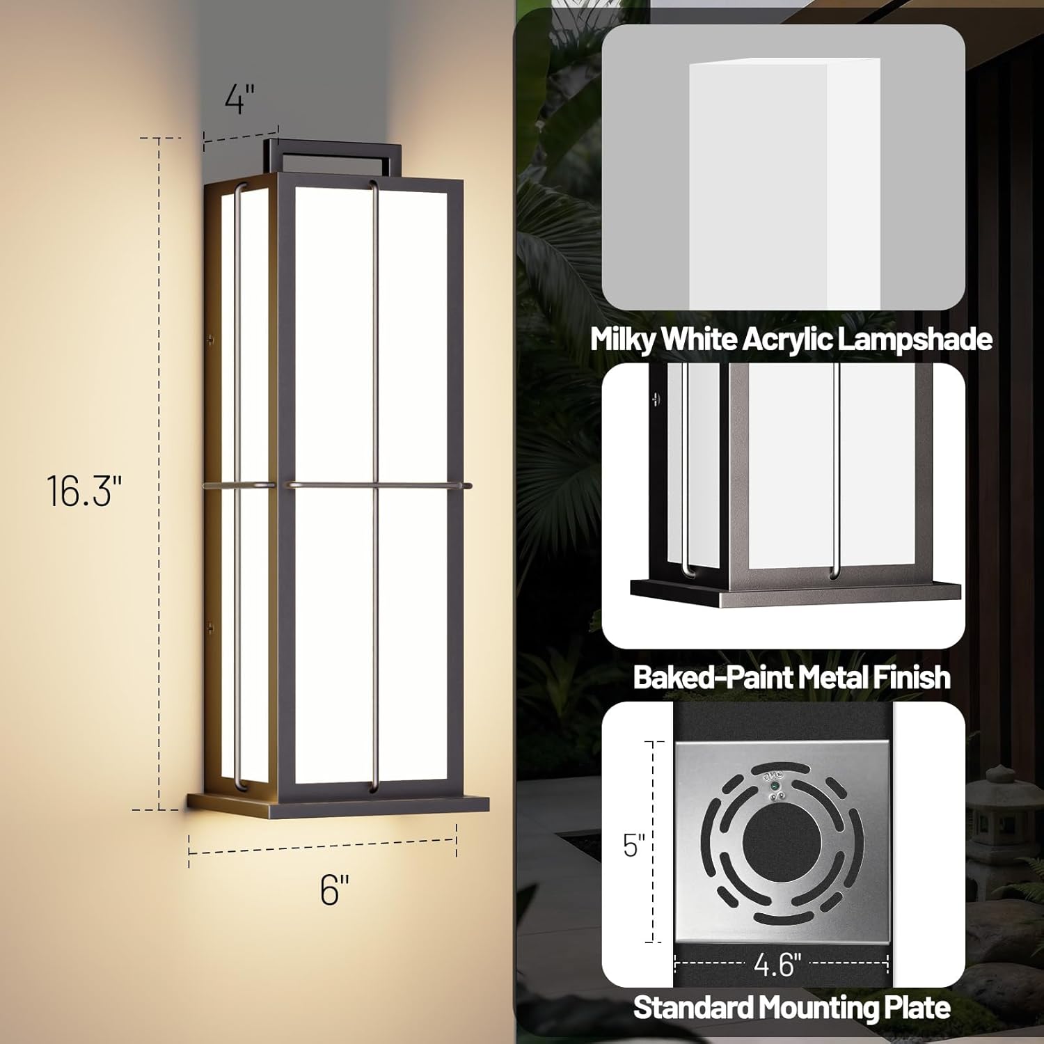 LED Outdoor Wall Lights, 16" Modern Dimmable Outdoor Light Fixture, 3000K Exterior Wall-Mounted Sconce for House, IP65 Waterproof Exterior Lights for Patio, Front Porch, Garage & Entryway