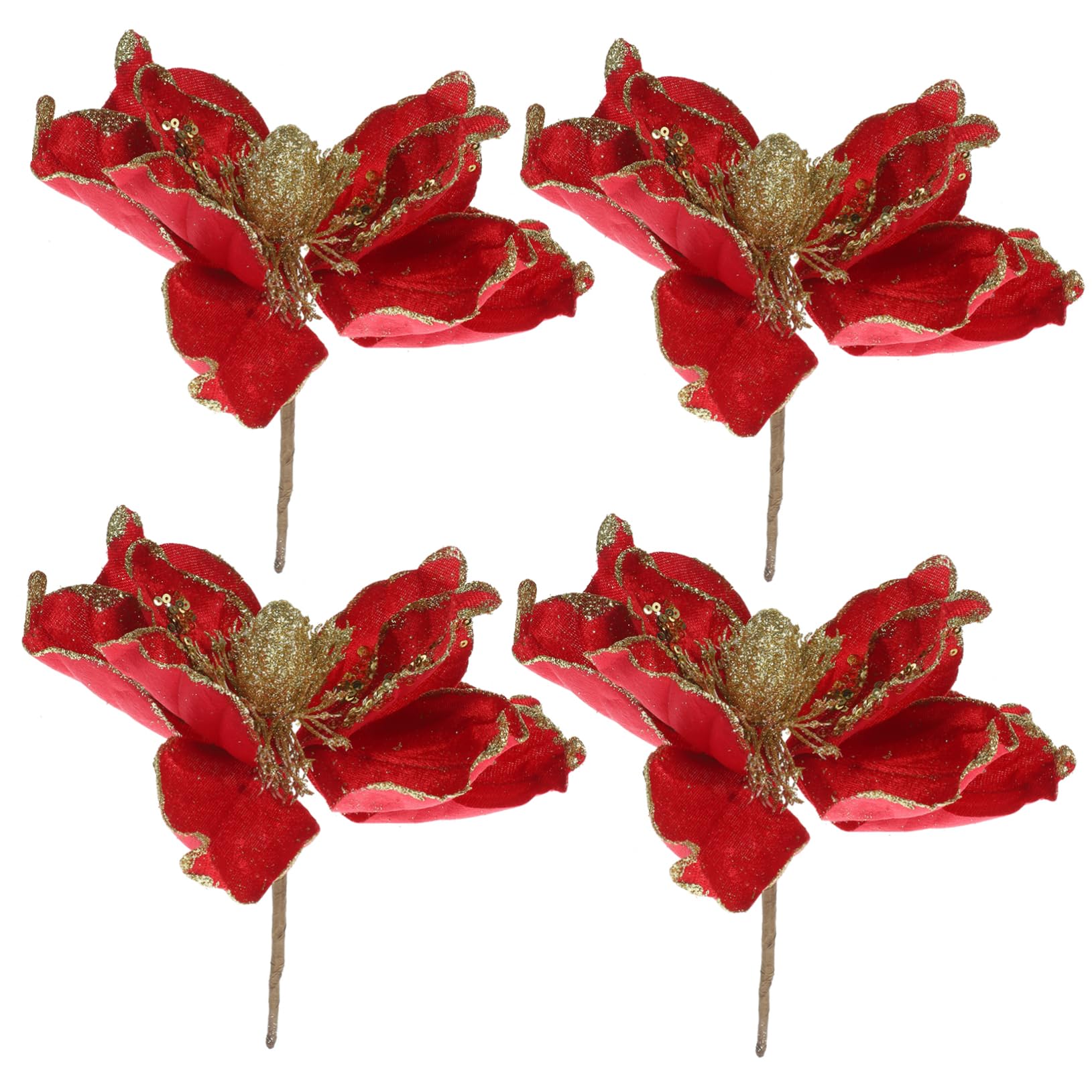 Cabilock 4 Juegos Flor Artificial De Navidad Poinsettia Artificial Flowers para Arbol De Navidad Flor De Pascua Artificial Flor De Nochebuena Flores De Nochebuena Decorativas Paño 4 Uds * 4