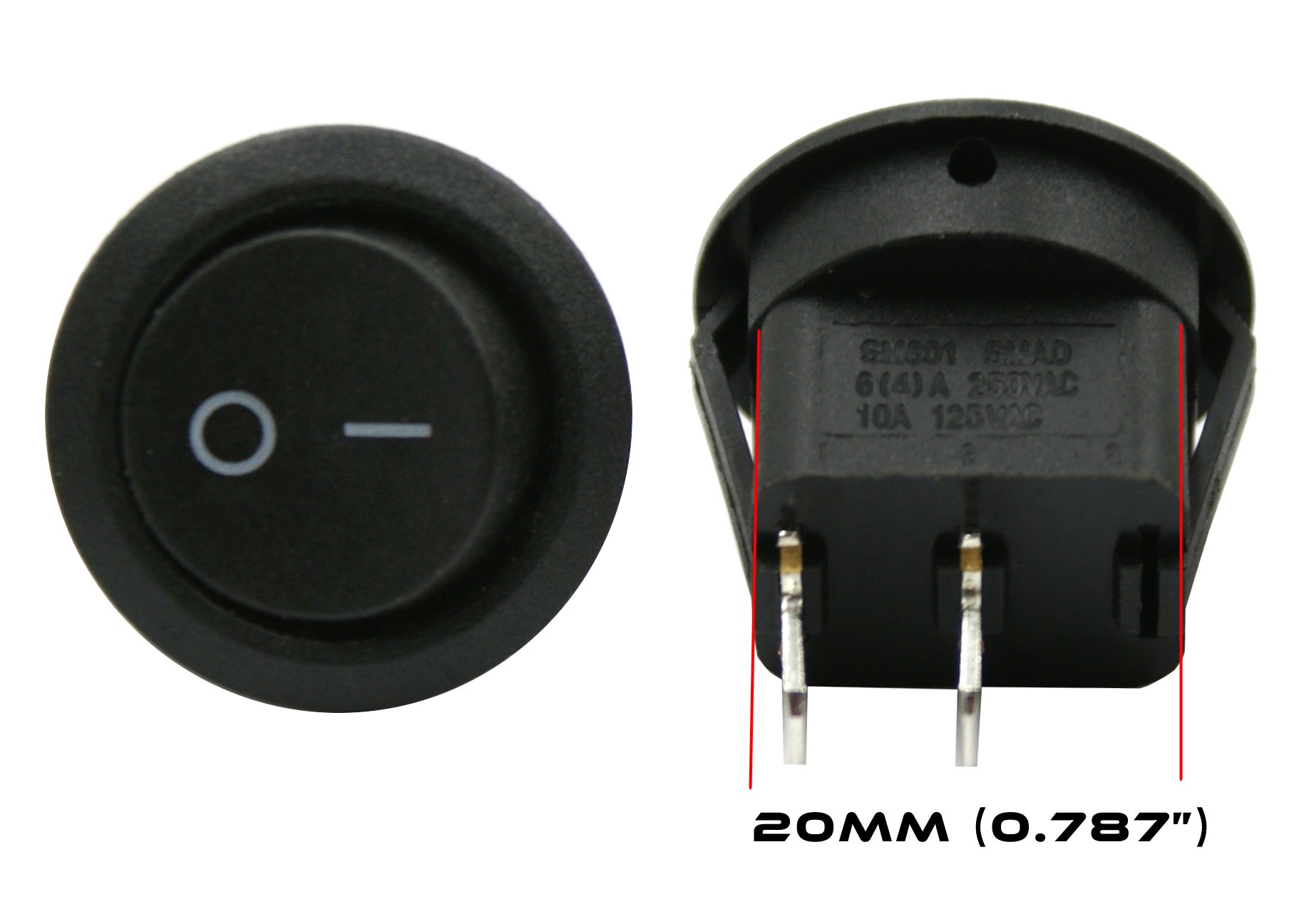 DNF 1 PC 6A 250V 10A 125V SPST ON/Off 2 Position Mini Round Rocker Switch 12V