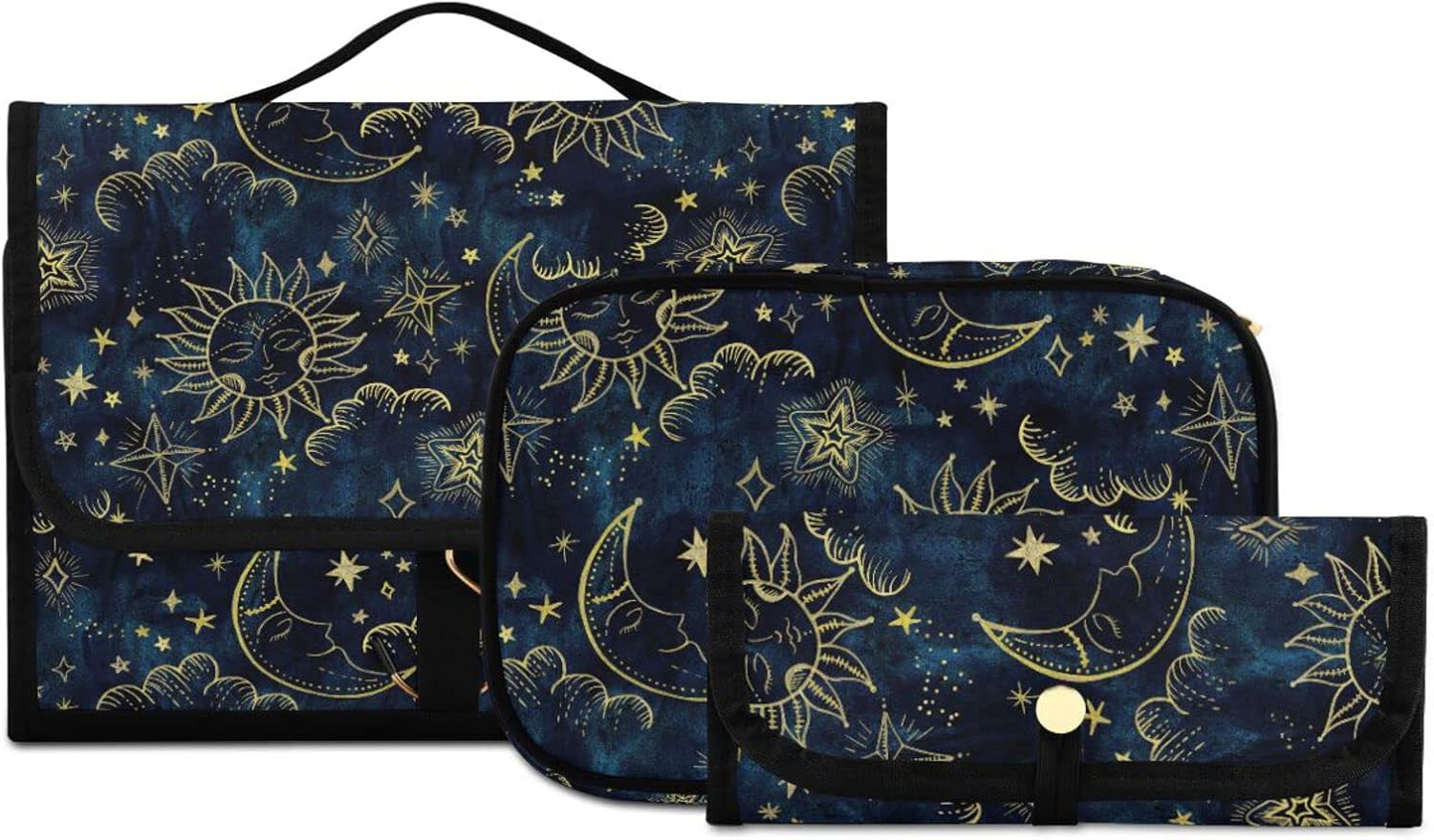 senya Sun Moon Boho Cosmos Astrology Toiletry Bag Hanging Travel Makeup Bag 3 PCS, Portable Makeup Organizer Cosmetic Bag Clear