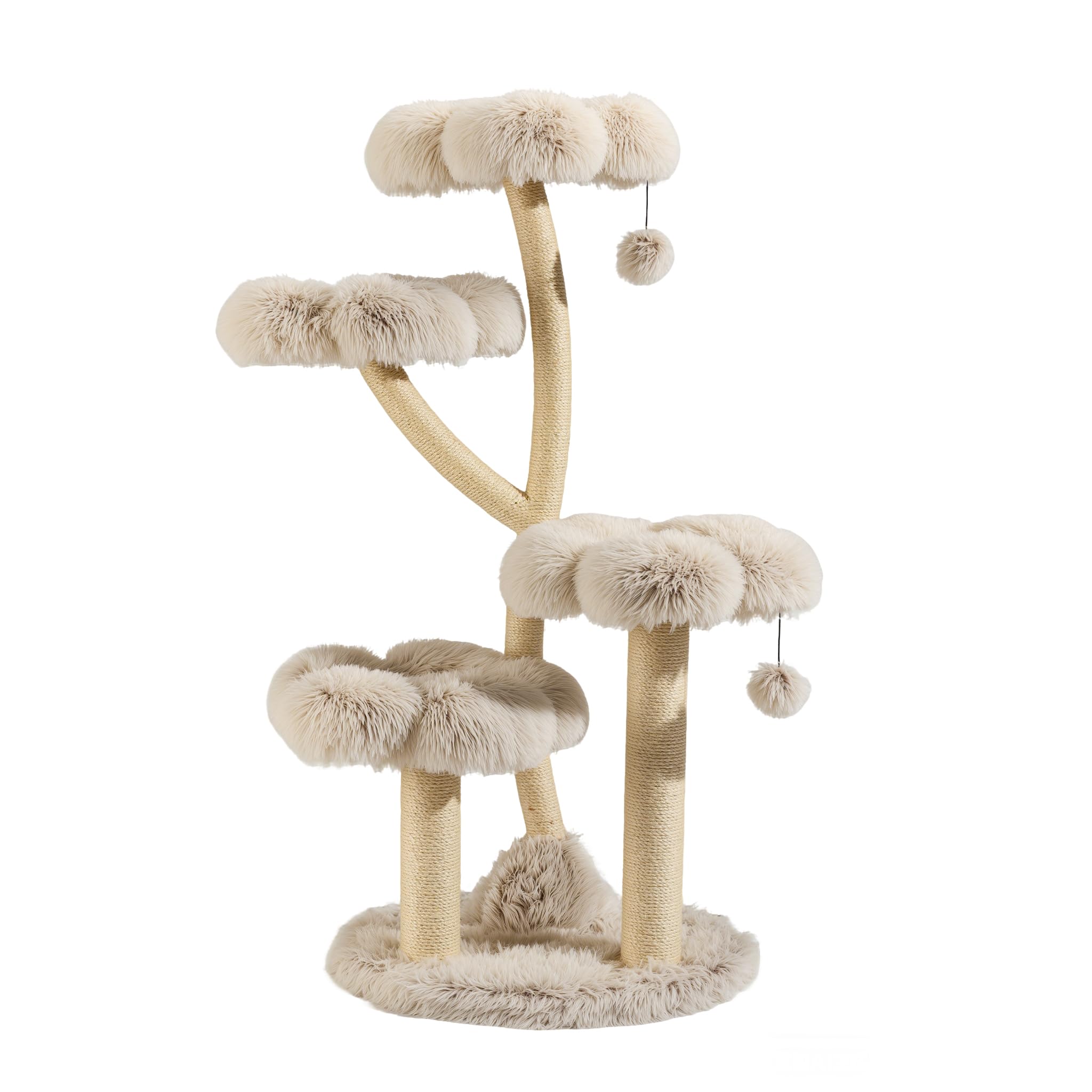 Fudajo Modern Cat Tree 59 x 59 x 123 cm, Scratching Post with Plush and Sisal, Furniture for Cats, Post with Play Ball