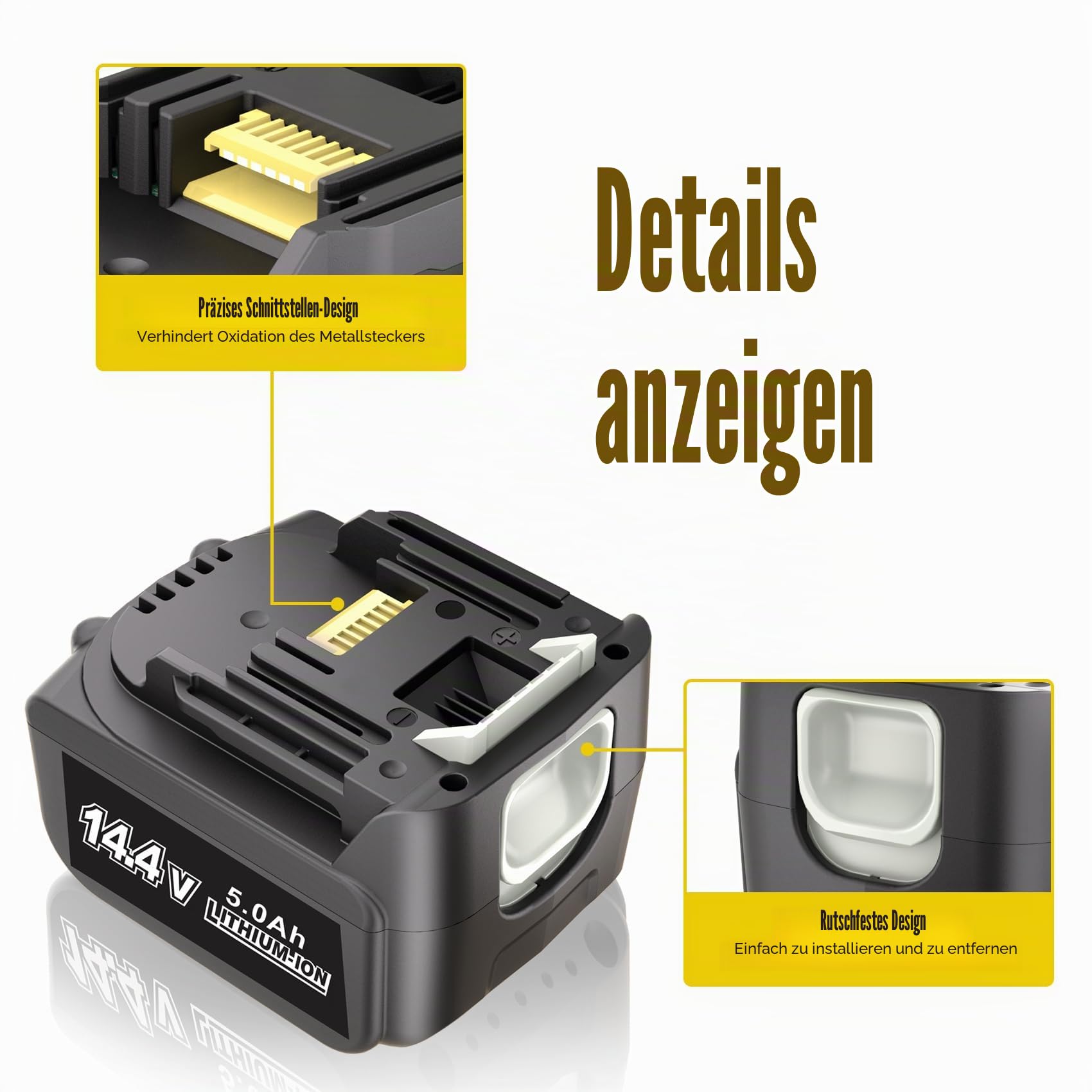 KUNLUN 2 X 14,4V 5,0Ah Ersatzakku für Makita BL1415 BL1415N BL1450 BL1430