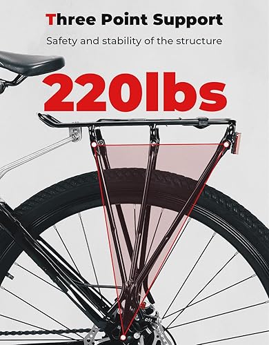 Miniatura 3 de KEMIMOTO Portabicicletas de carga trasera, 24-27.5 pulgadas, longitud ajustable, carga máxima de 220 libras, luz reflectante trasera roja, diseño de