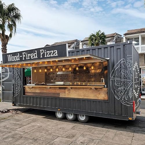 Food Trailer for Sale, Mobile Food Truck Fully Equipped - Customized Concession Unit with Pizza Oven, Coffee Bar, Hot Dog Cart, Freezer & Ice Cream Cooler for Street Vendors, Catering