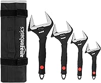 Amazon Basics 4-Piece Wide Jaw Adjustable Wrench Set - Soft Grip 6" 8" 10" 12" for Plumbing Auto Repair