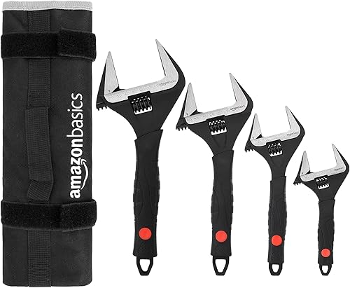 Tienda Basics Llave ajustable de fontanería de 4 piezas con agarre suave, boca ancha, incluye 6 pulgadas (5.906in), 8 pulgadas (7.874in), 10