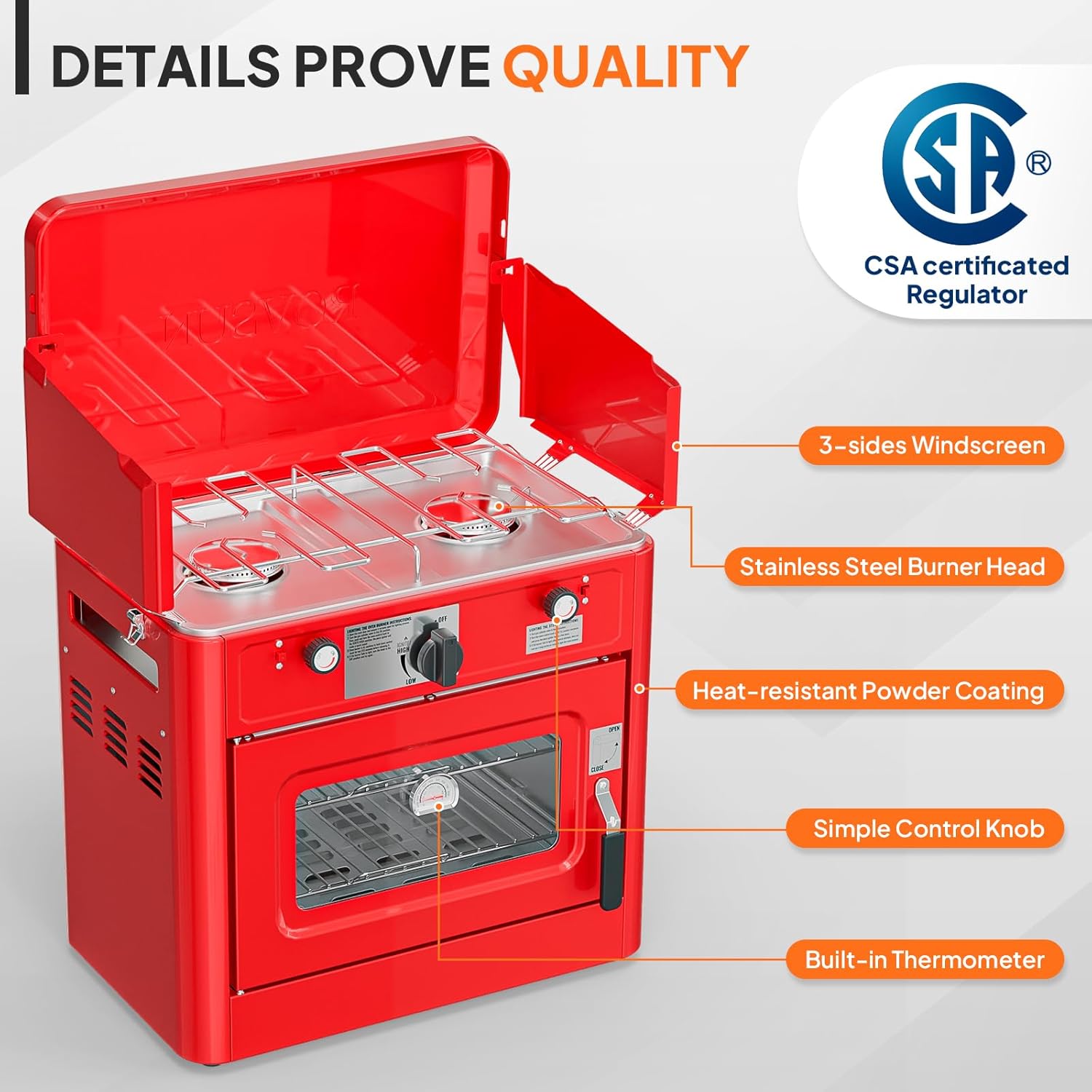 ROVSUN 2-in-1 Camping Stove with Propane Oven, Portable 2 Burner Stove & Outdoor Oven Combo with Auto-ignition & Thermometer for Camping Backyard Picnic