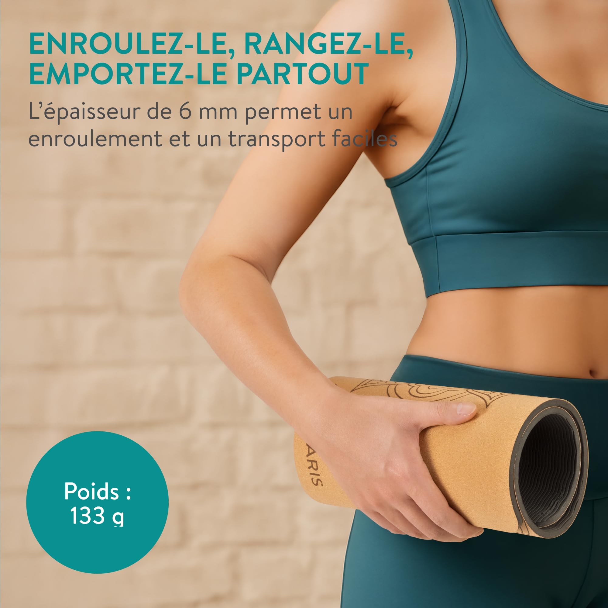 Navaris Tapis de Yoga - Tapis en Liege Véritable - Option Ecologique et Durable - Utilisation Seul ou en Supplément de votre Tapis Habituel - Facile à Transporter - Design Bohème