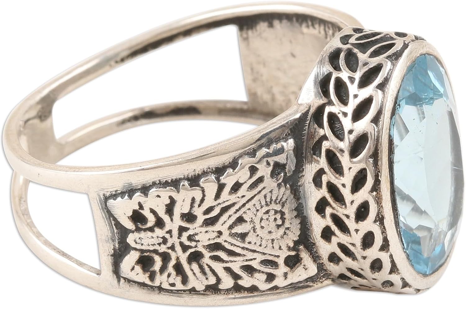 NOVICA Artisan Handmade Men's Blue Topaz Ring .925 Sterling Silver Cocktail Single Stone India Birthstone Gemstone 'Magnificent Glitter'