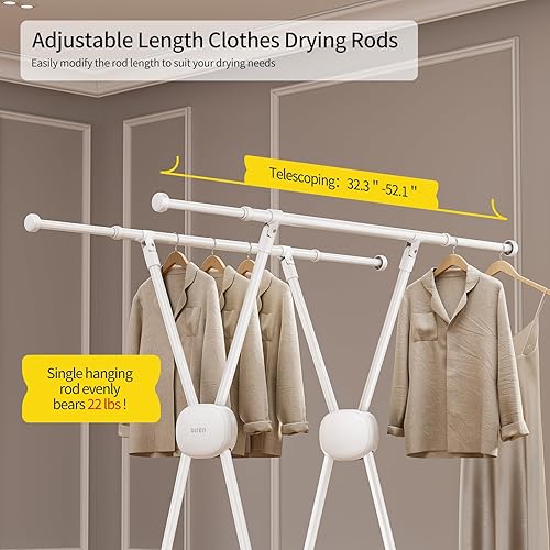 Miniatura 3 de BIREN Tendedero de Secado de Ropa Resistente Percheros de Ropa Tendedero de Lavandería Extensible Dos Modos de Secado Percheros para Secar Ropa,