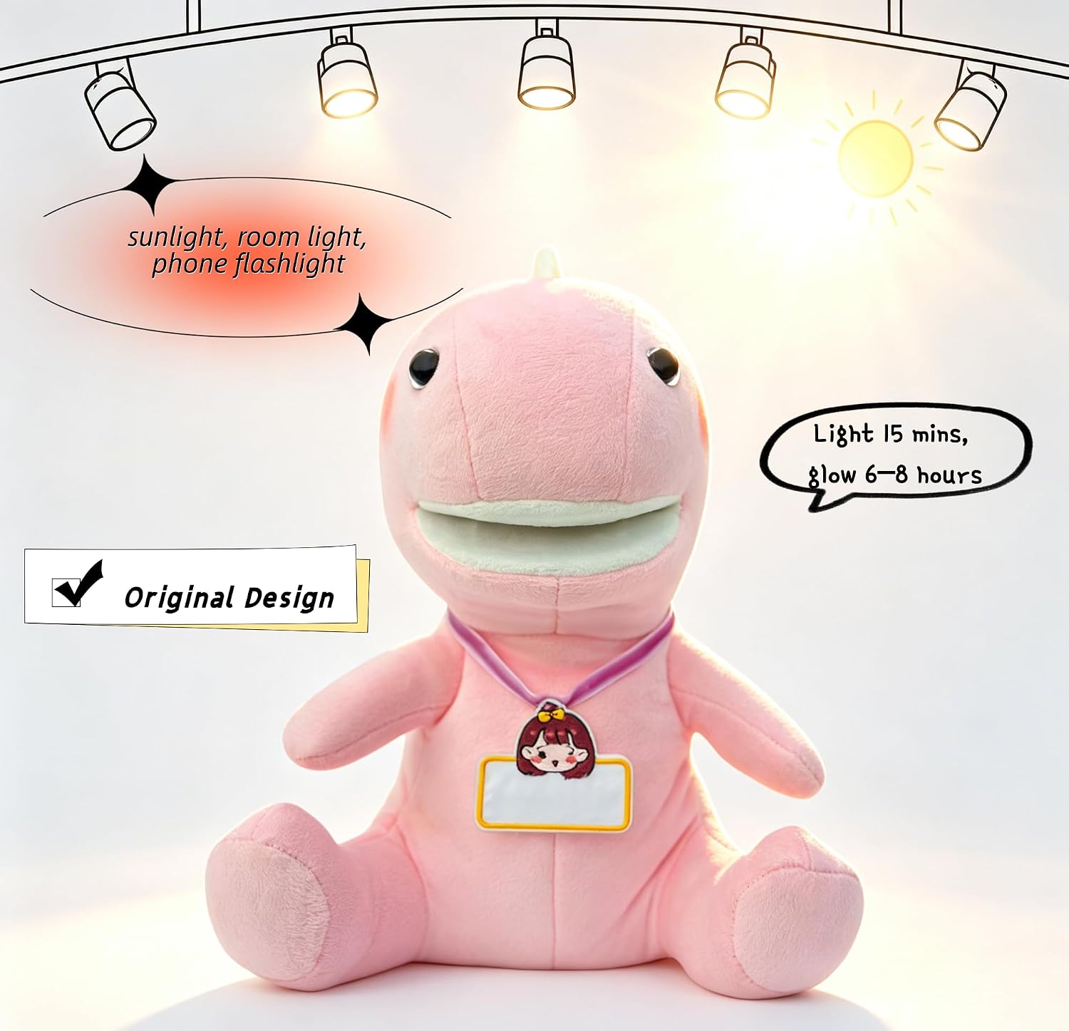 10" Pink Dinosaur (Glow in the Dark), Ventriloquist Style Hand Puppet with Movable Mouth, Adorable Plush Stuffed Animal for Kids Pretend Play, Toddler Toys for Girls & Boys 3+
