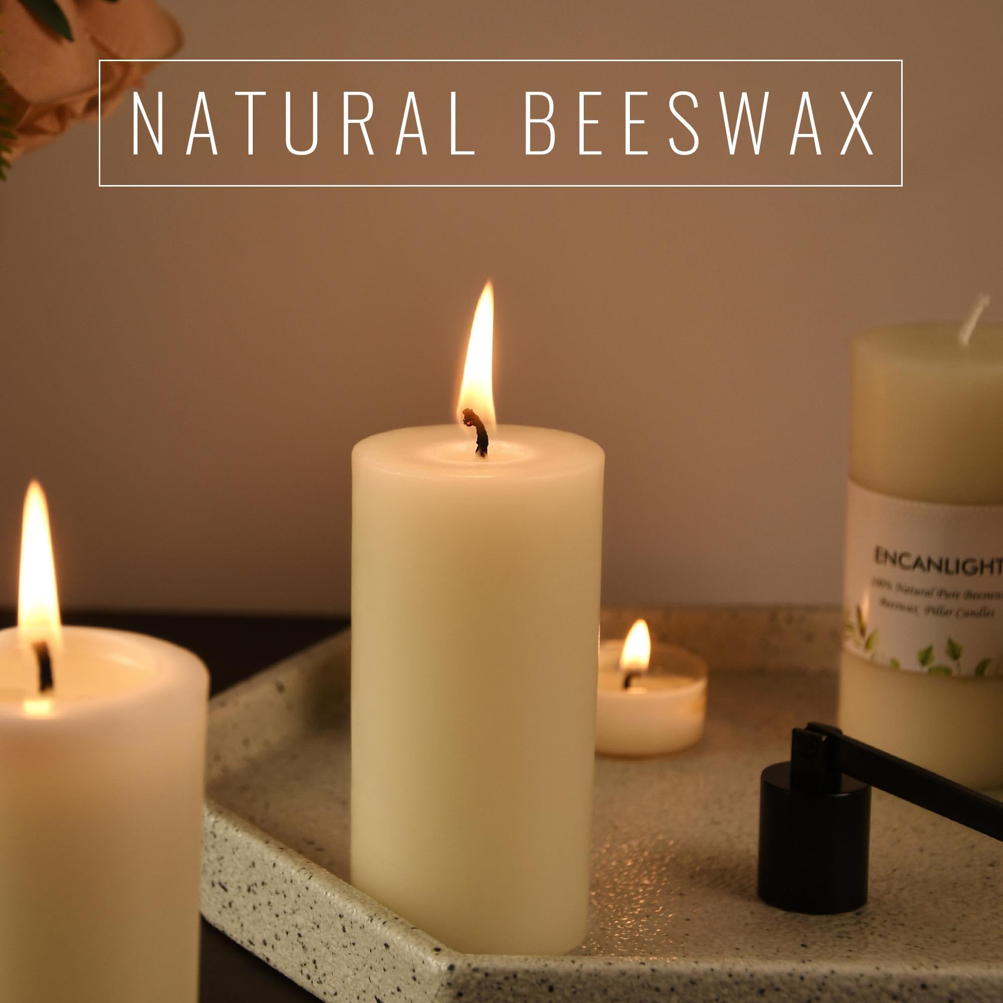 Velas de cera de abeja, velas de cera de abeja natural de 2 x 4 pulgadas, paquete de 4, velas grandes sin perfume, sin humo y sin goteo, 35-40 horas de tiempo de combustión para decoración del hogar