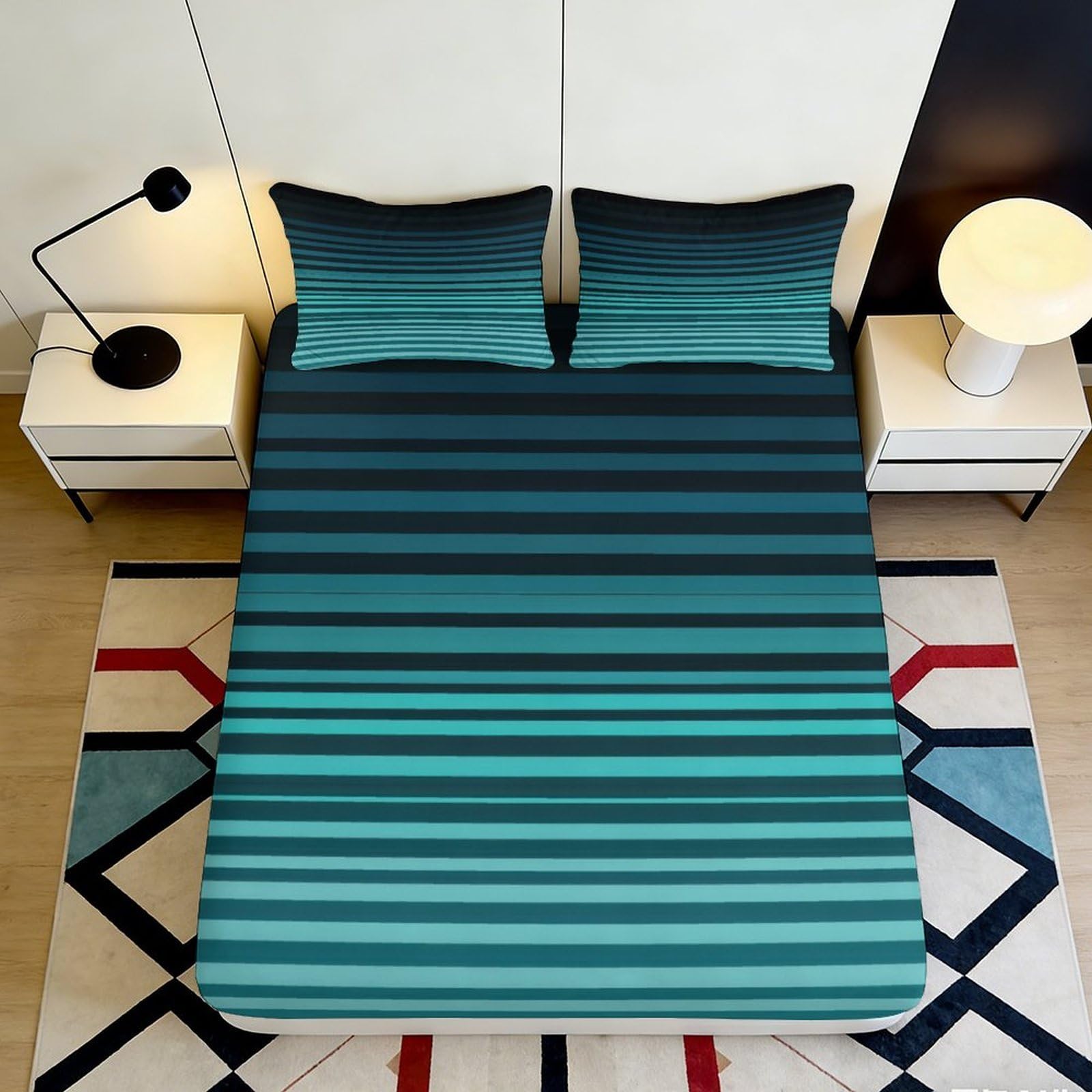 Uynsixtme Style-4 3D Printed Gradient Stripe Fitted Sheet Microfiber Deep Pocket Bedroom Bedding Gradient Stripe Mattress Fitted Cover For Adults 140X200x25cm