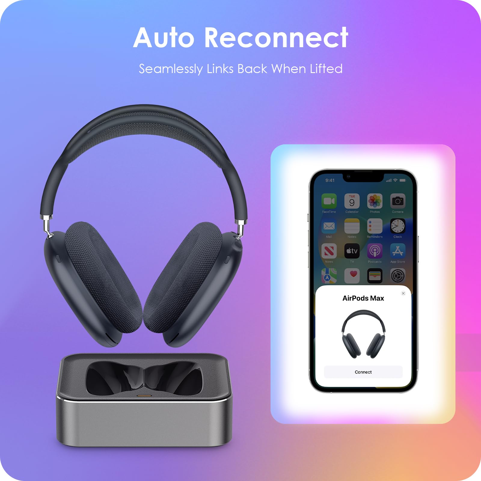 Stazione di ricarica per cuffie per AirPods Max 1 e 2, dock di ricarica magnetico con connettori Lightning e USB-C, indicatore LED, facile ricarica drop-in (titanio)