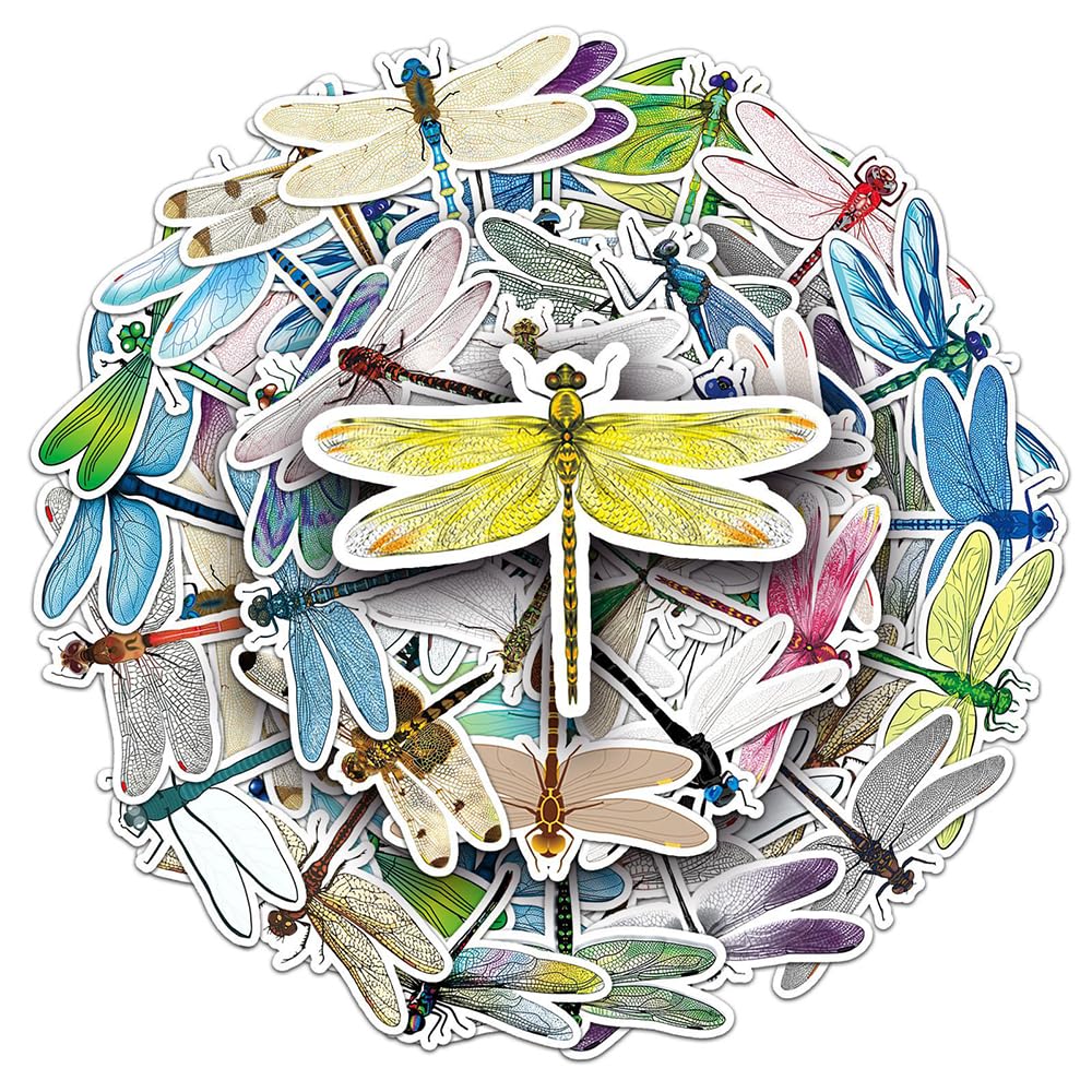 Aesthetic Dragonfly Vinyl Stickers, 50 PCS Waterproof Illustrated Insect Decals for Laptops Scrapbooking, Journals, Notebooks