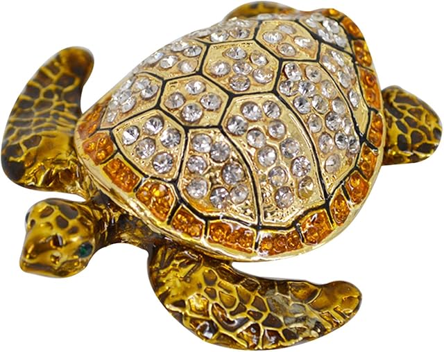 LA HAUTE Beautiful Pattern Crystal Studded Pewter Jewellery Trinket Box with Gift Box (Sea Turtle)