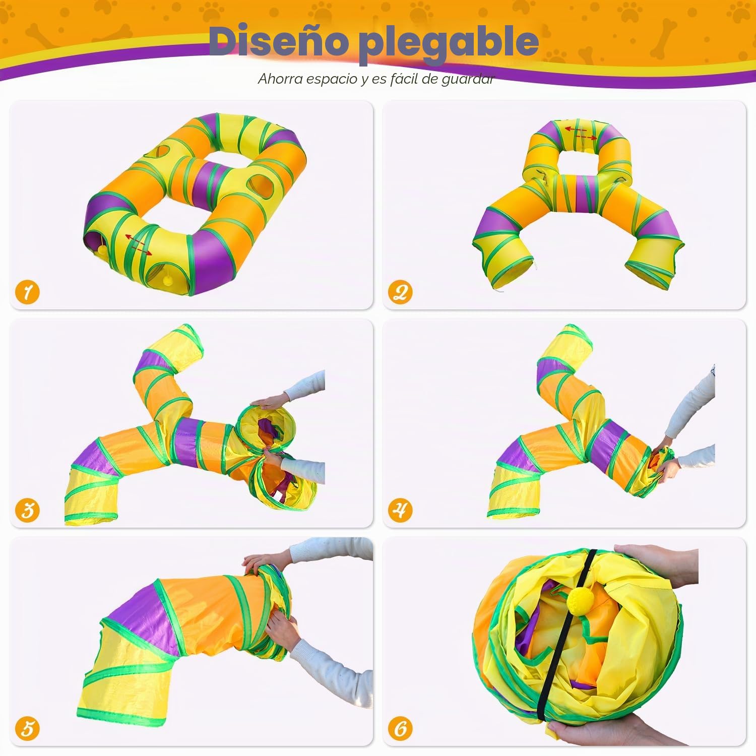 Túnel para Gatos de Interior con Forma de 8, túnel de Juguete para Mascotas con Pompones Colgantes y Agujero Interactivo para Gatitos, Cachorros, Conejos, Hurones y cobayas