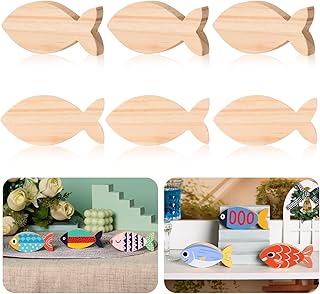 AWIZOM 12 Pcs Wooden Fish Cutouts Unfinished Sea Animal Shaped Table Sign Wood Blocks to Paint Blank Wooden Table Centerpieces for DIY Craft Summer Ocean Theme Home Tiered Tray Decor,3.94x1.77 Inch