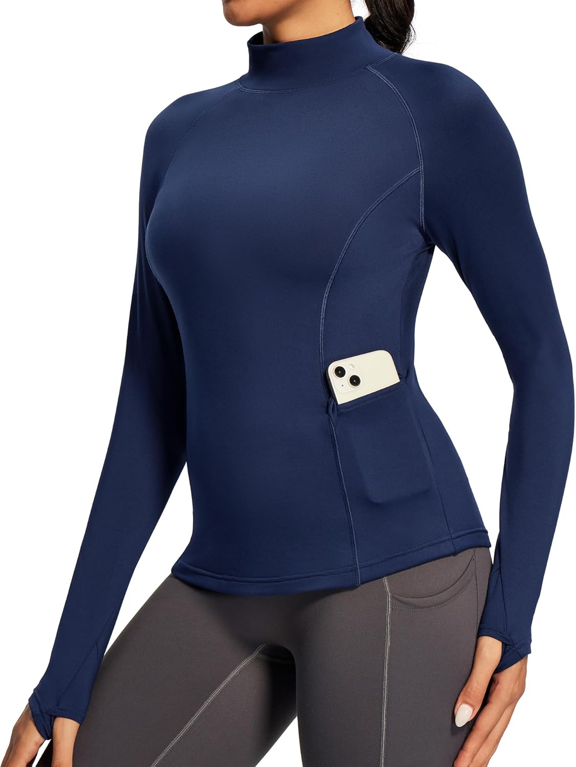 IUGA Workout Thermal Shirts for Women Turtleneck Long Sleeve Fleece Lined Tops Winter Running Gear with 2 Side Pockets