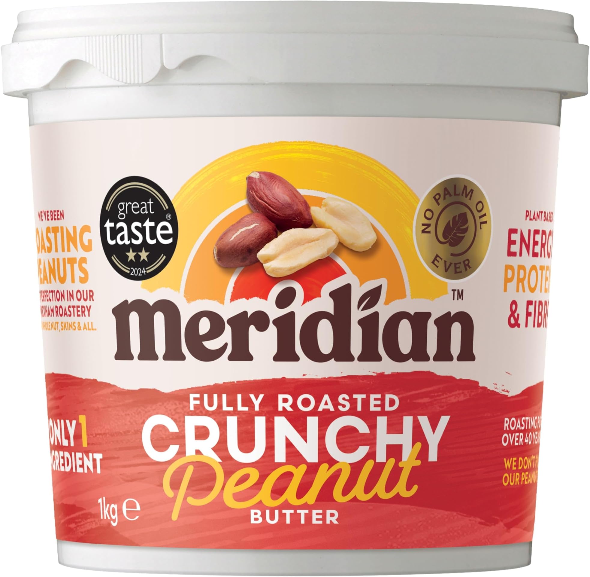 Meridian Crunchy Peanut Butter 1Kg – Peanuts Roasted with Skins, No Palm Oil, No Added Sugar or Salt, Vegan, Gluten Free, Dairy Free, Plant Protein Spread, (Pack of 1) from SuperfoodUK