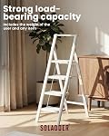 SOLADDER 4 Step Ladder with Handrails, Anti-Slip and Foldable Step Stool with Widen Pedals, Portable Stepladders for Home, Kitchen and Indoor, Space Saving, 300 lbs Capacity, White