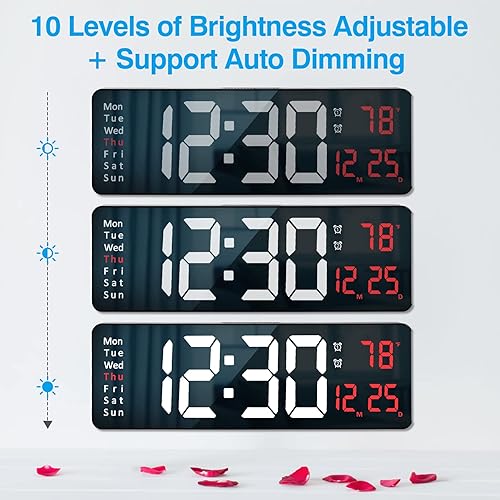 Miniatura 3 de Reloj de pared digital grande reloj digital LED de 156 pulgadas para decoración de sala de estar con control remoto hora y fecha día de la semana