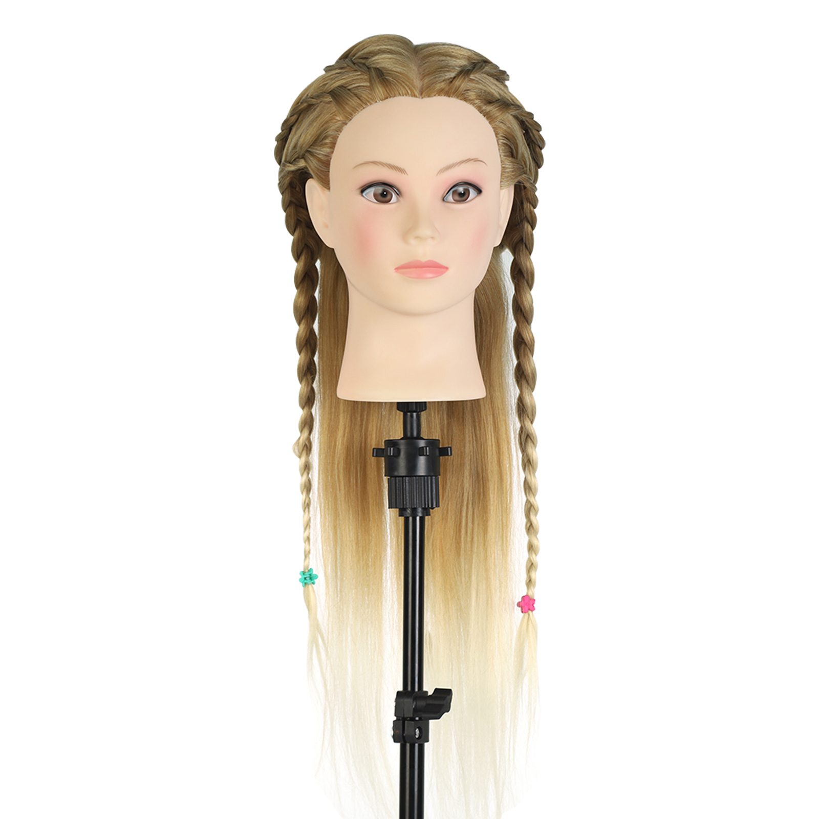 SIGHTLING 26" Übungskopf Frisierkopf Friseur 50% Echthaar Haar Perückenkopf Puppenkopf Übungskopf Friseurkopf Ausbildung Kopf Mit Halter + DIY Haar Styling Braid Set
