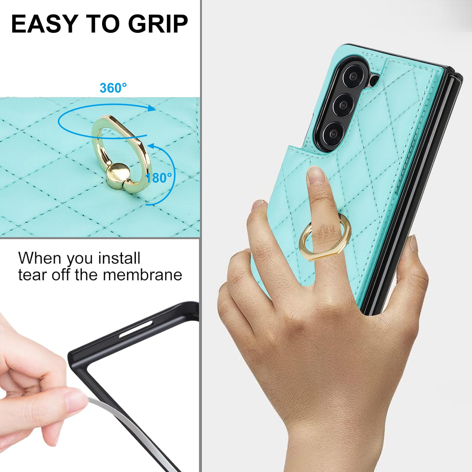 Etui portfelowe na telefon komórkowy Samsung Galaxy Z Fold 8 Ultra z pierścieniem i uchwytem na karty kredytowe, przegródka na gotówkę, luksusowe zapięcie magnetyczne ze skóry diamentowej