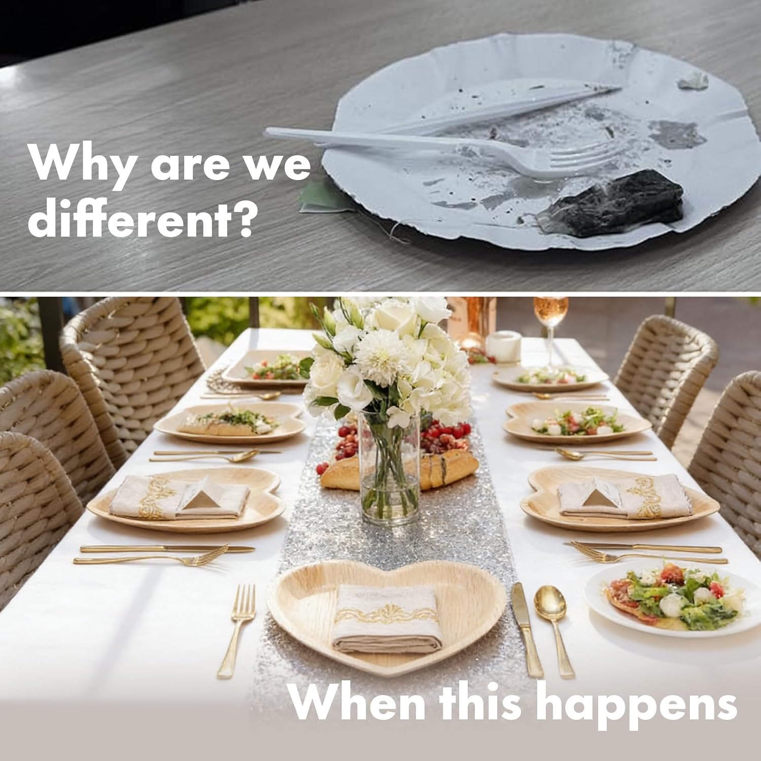 7-inch & 10-inch Disposable Palm Leaf Bundled Plates [50Pack] Premium food-grade durable compostable plates, ideal for lunch, dinner, weddings, parties, camping, and catering events [Heart-Shaped ]